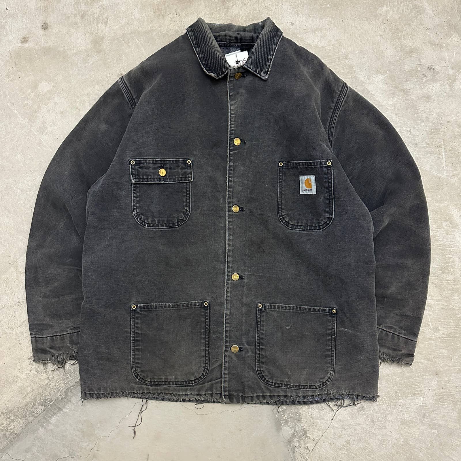 Image of 90's Faded Black Blanket Lined Carhartt Chore Work Jacket O84, Men's (Size XL)