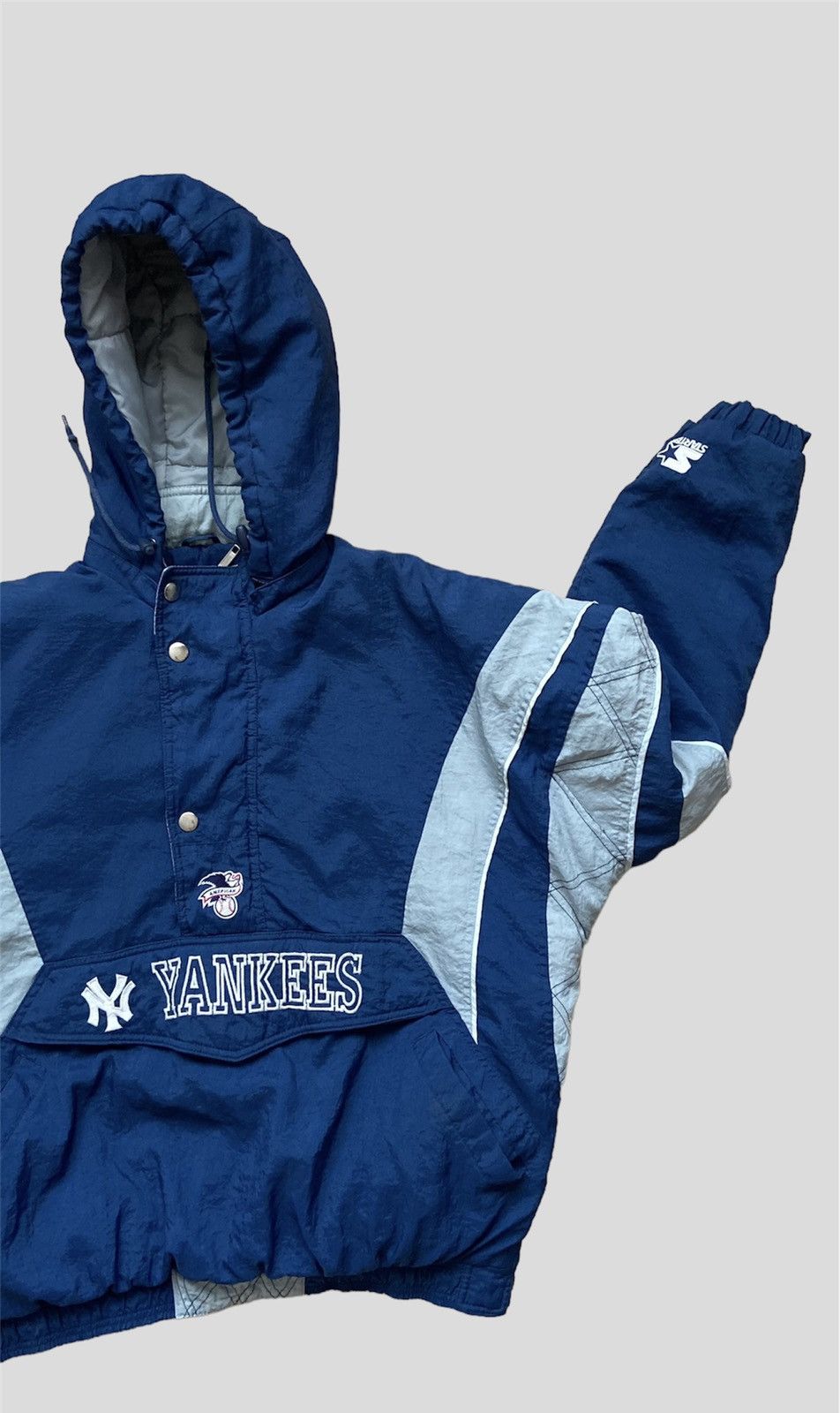 image of New York Yankees x Starter Nylon Bomber Starter Yankees in Blue, Men's (Size XL)