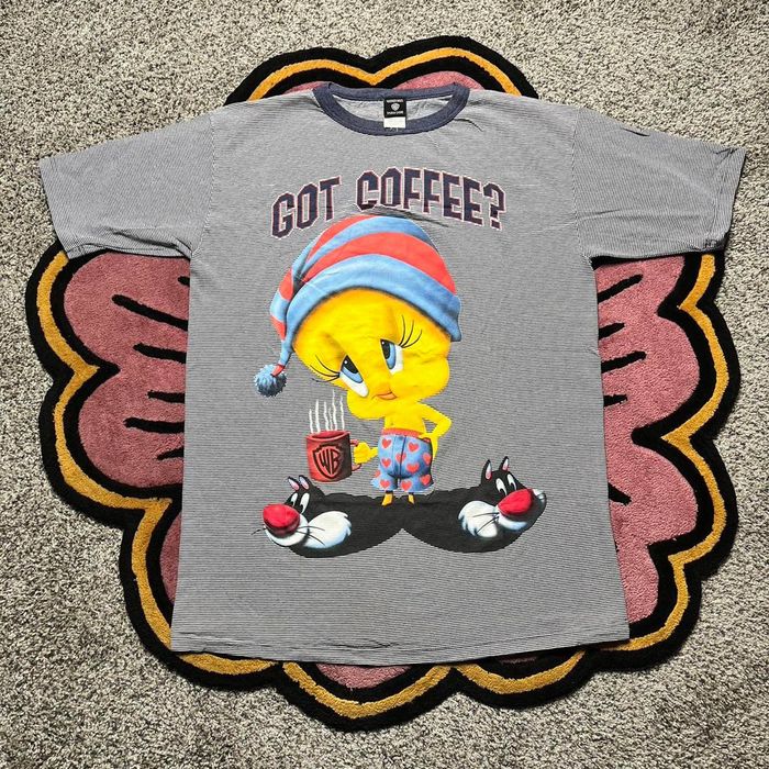 T-shirt Vintage Looney Tunes Tweety 1996 - Tie Dye Bleu, Taille L, Coton, Occasion