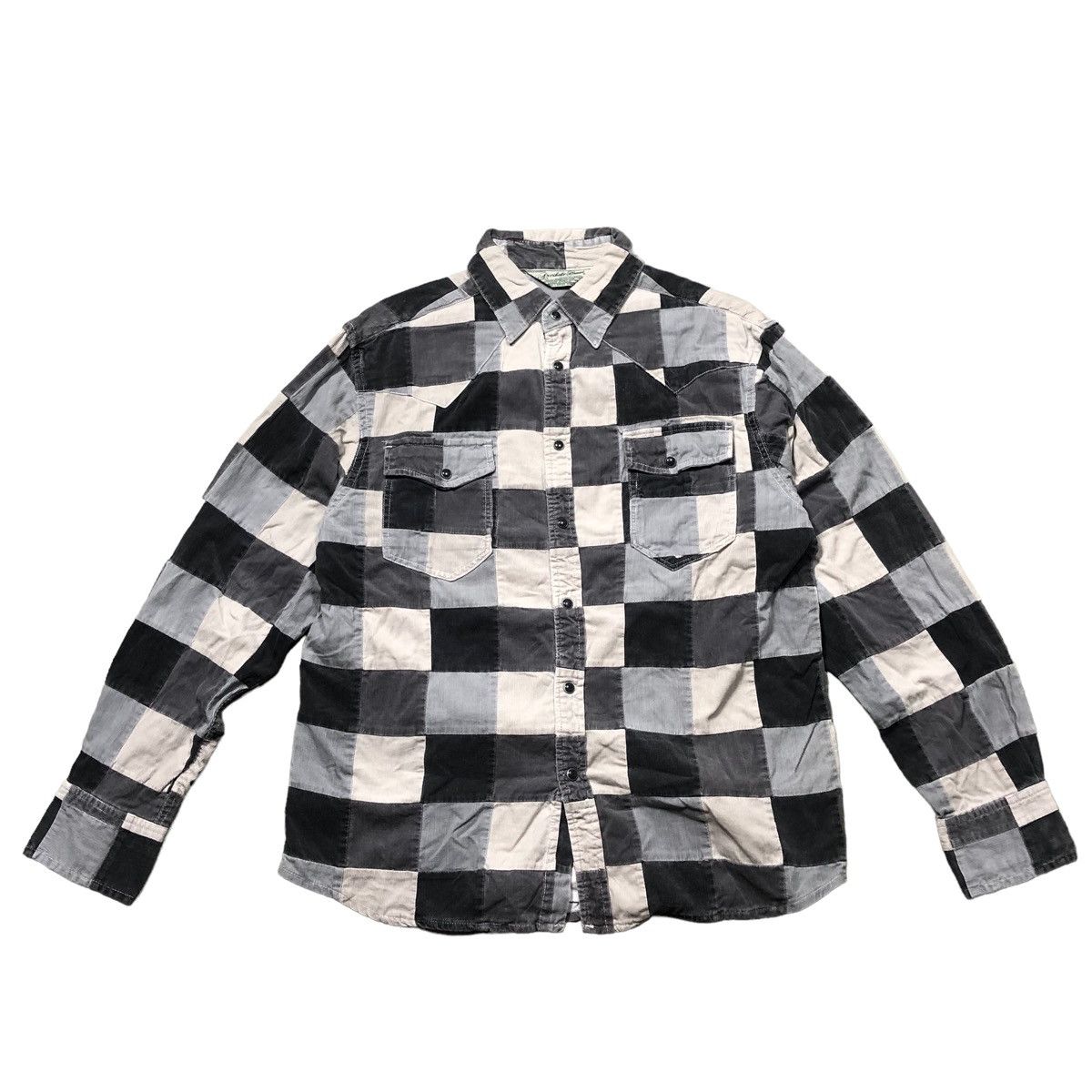Vtg Western Graytone Corduroy Patchwork Longsleeve Shirt