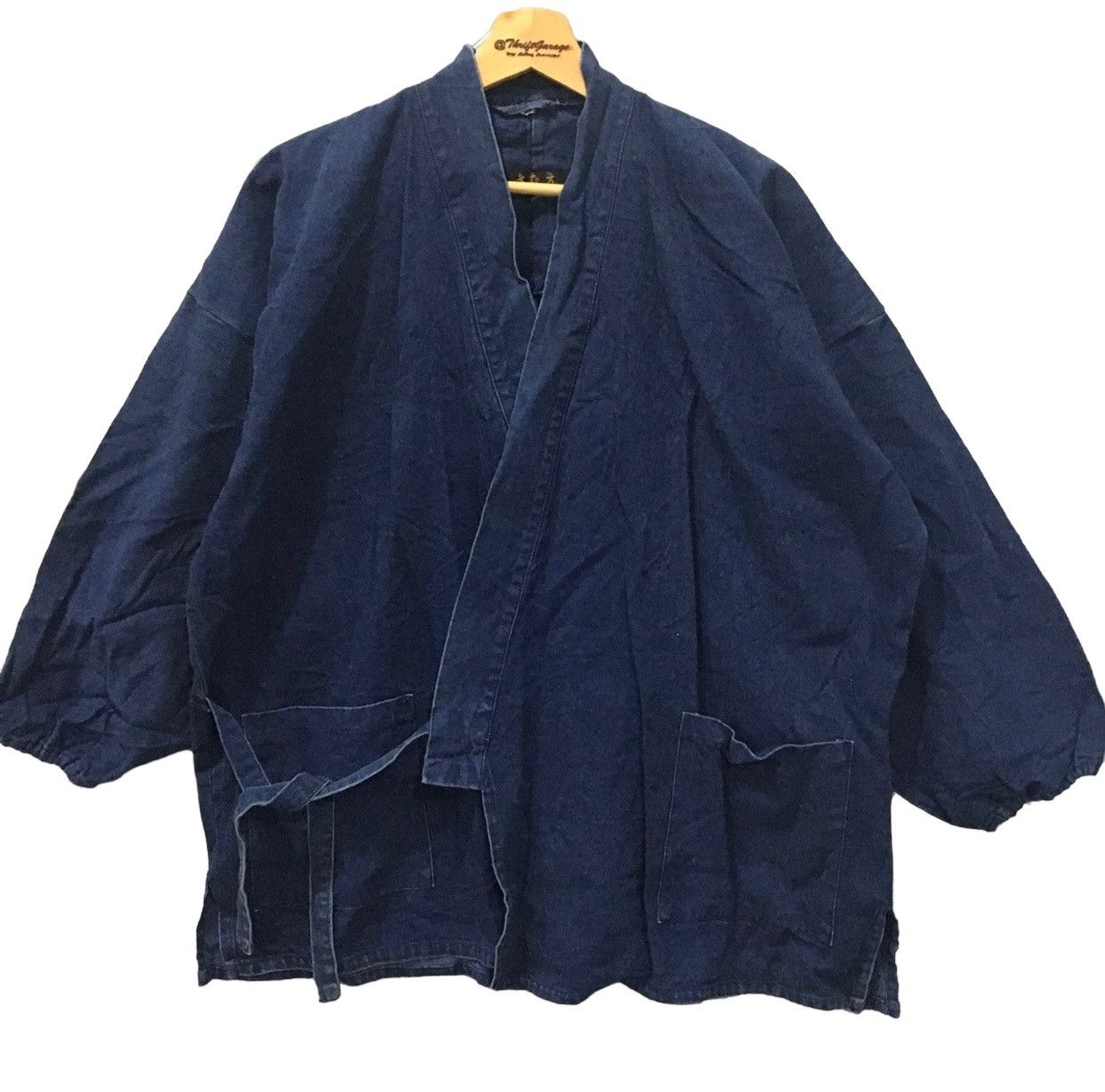 image of Kimono Japan Dragon x Vintage Haori Hanten Indigo Kimono 2 Pocket in Blue, Men's (Size Medium)