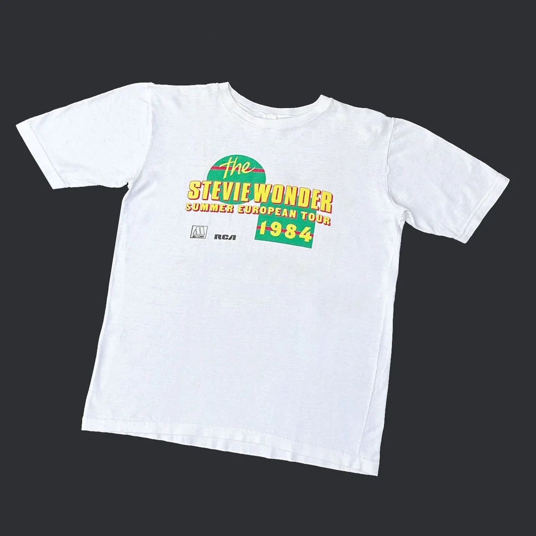 image of Band Tees x Tour Tee Stevie Wonder 84 80's VTG Summer Euro Tour Band Rca Motown T in White (Size Me
