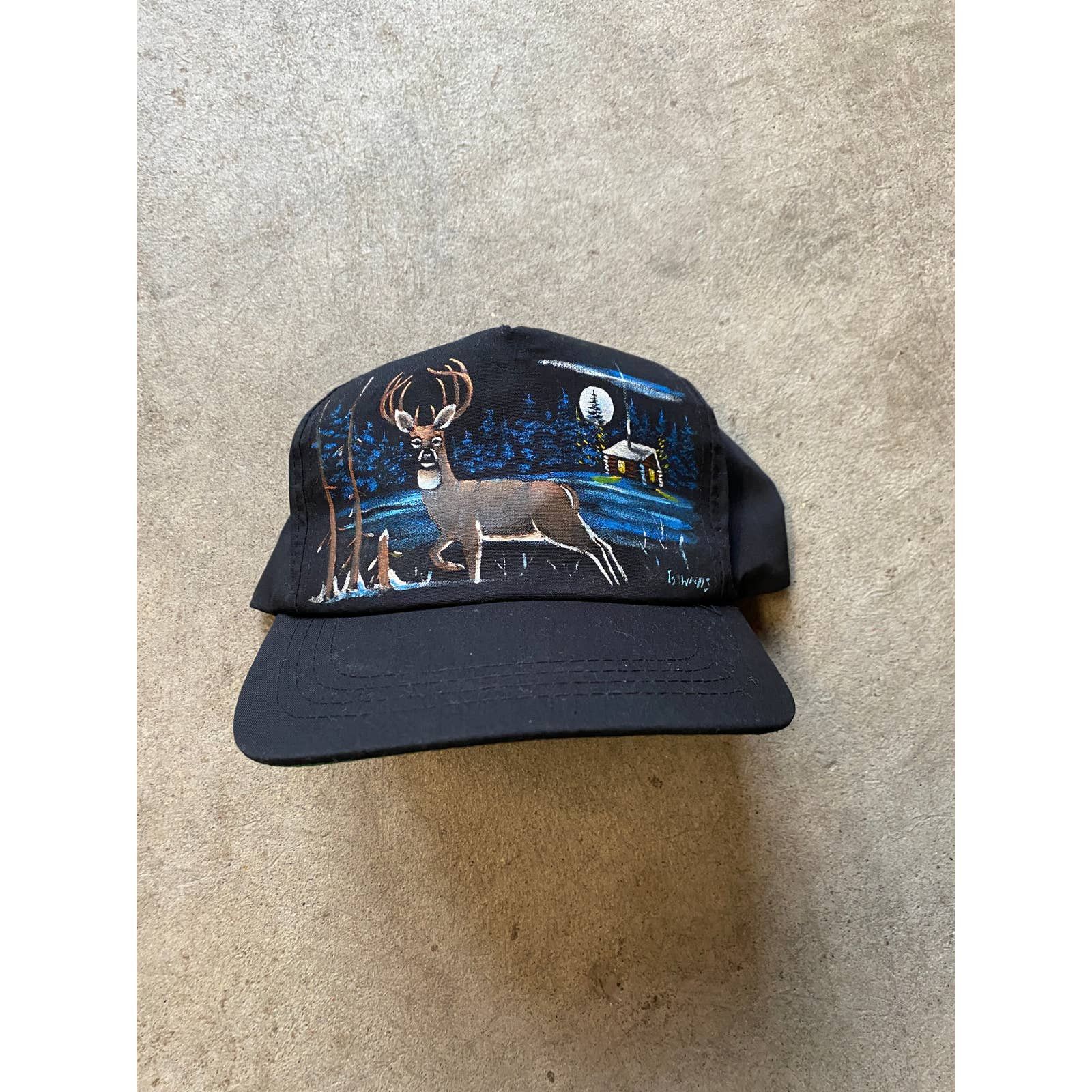 Vintage Hand Painted Deer Nature Hat Outdoors Cabin Cap