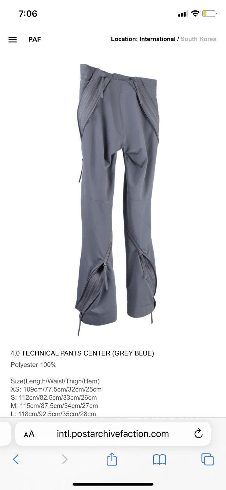 image of Post Archive Faction Paf Post Archive Faction 4.0 Center Grey Blue Pants, Men's (Size 30)