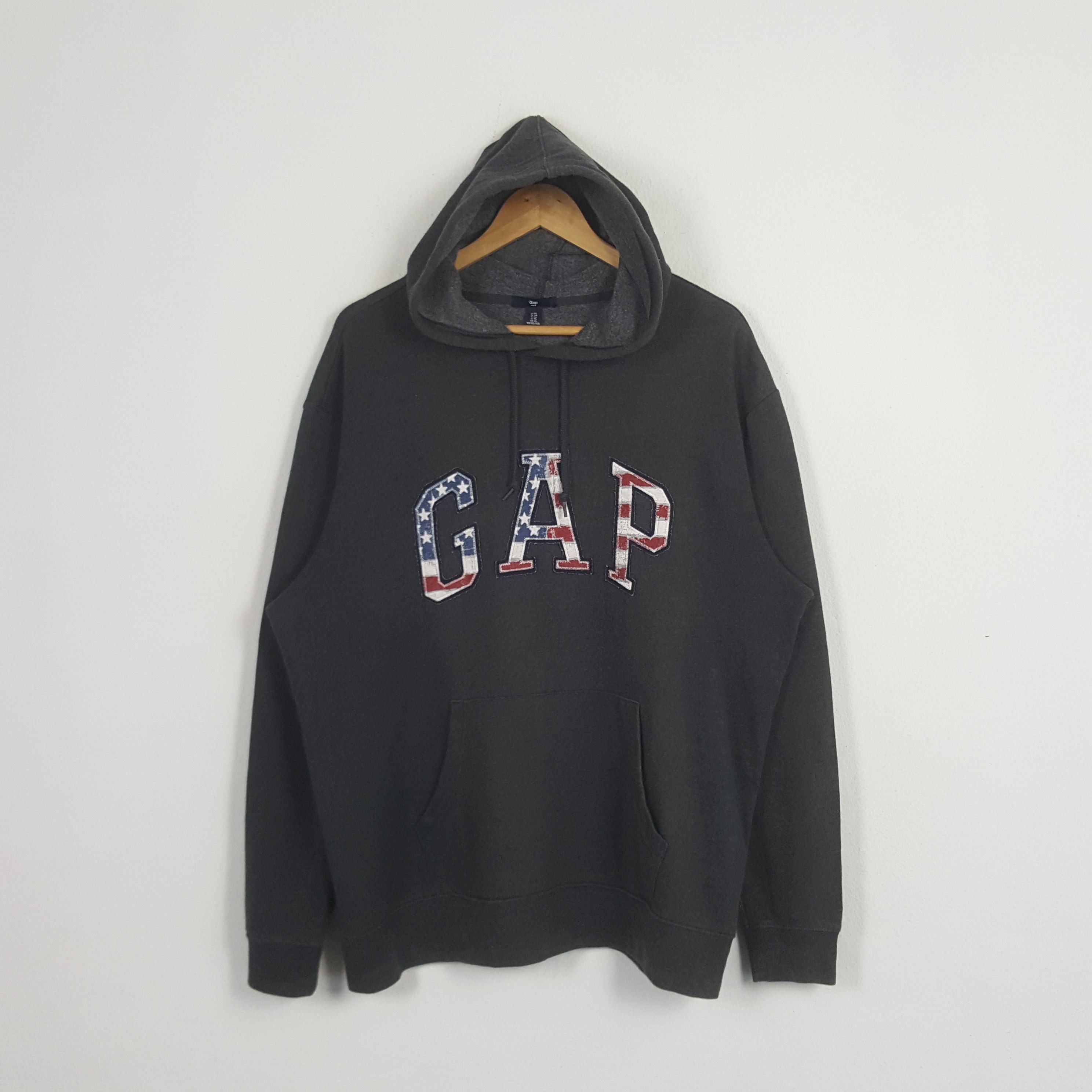 Vintage Gap Center Logo American Flag Design Hoodies