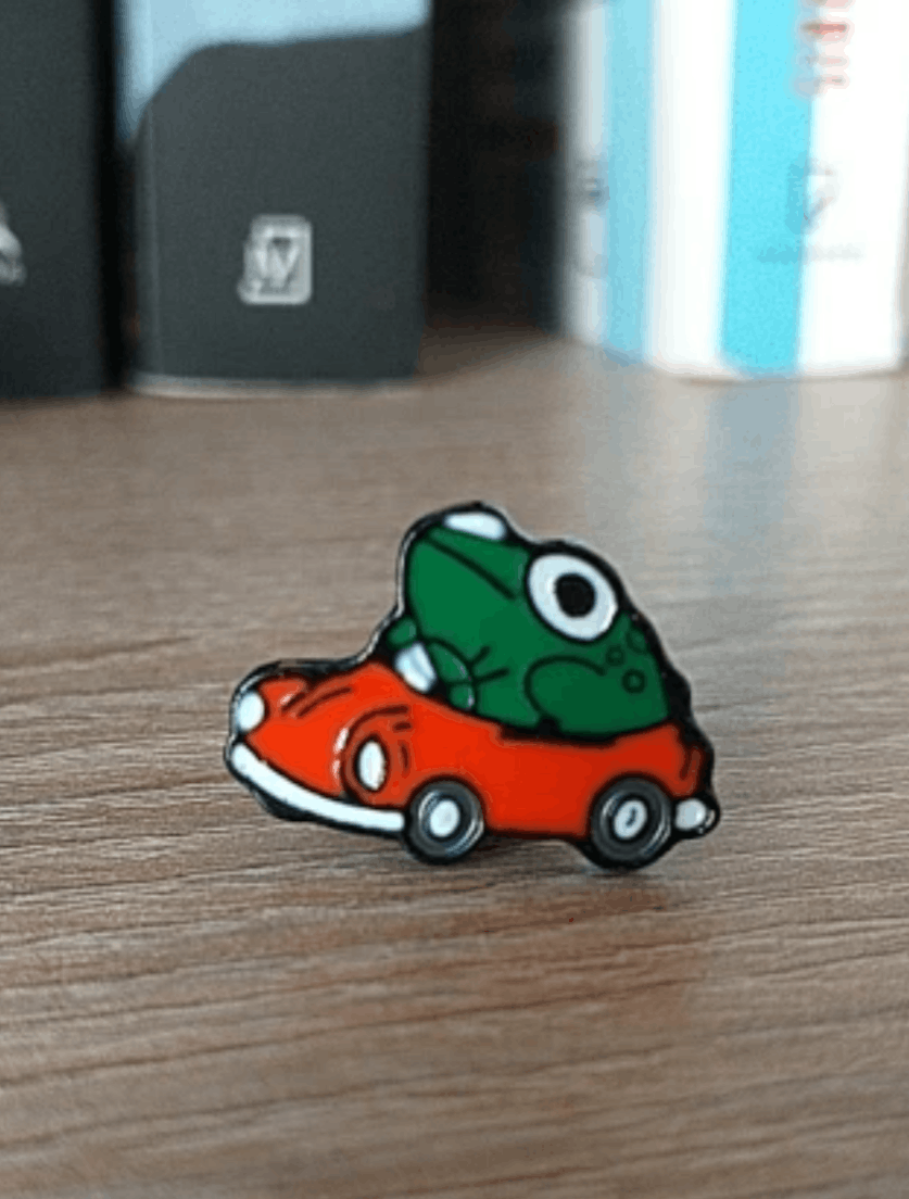 Other Cute Frog Drive Red Car Enamel Pin Size ONE SIZE - 1 Thumbnail