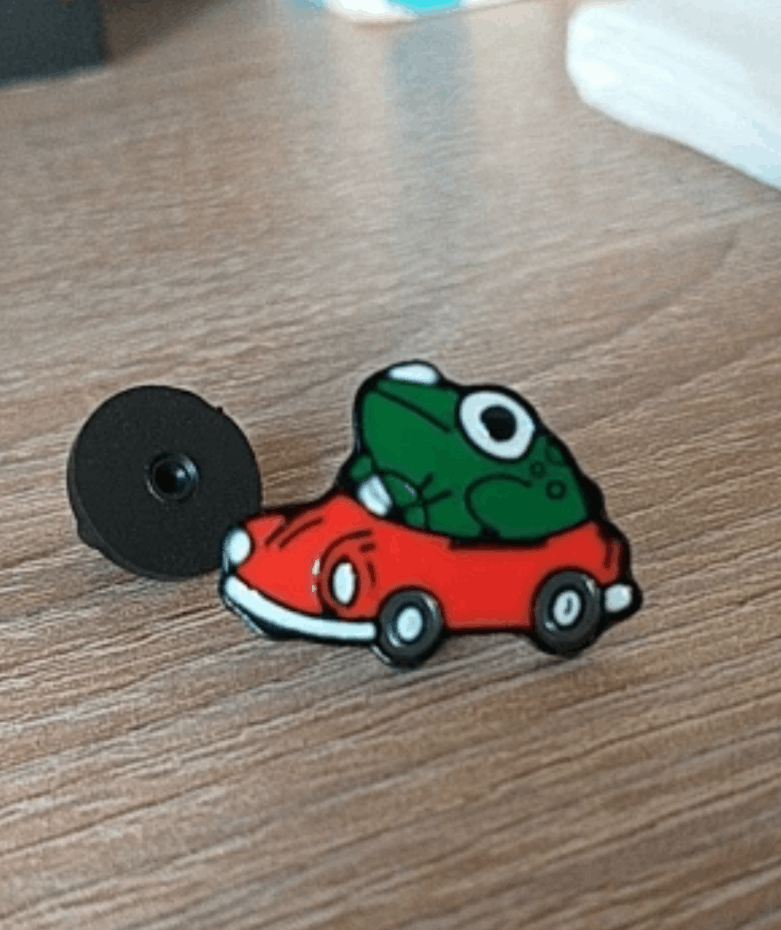 Other Cute Frog Drive Red Car Enamel Pin Size ONE SIZE - 3 Thumbnail