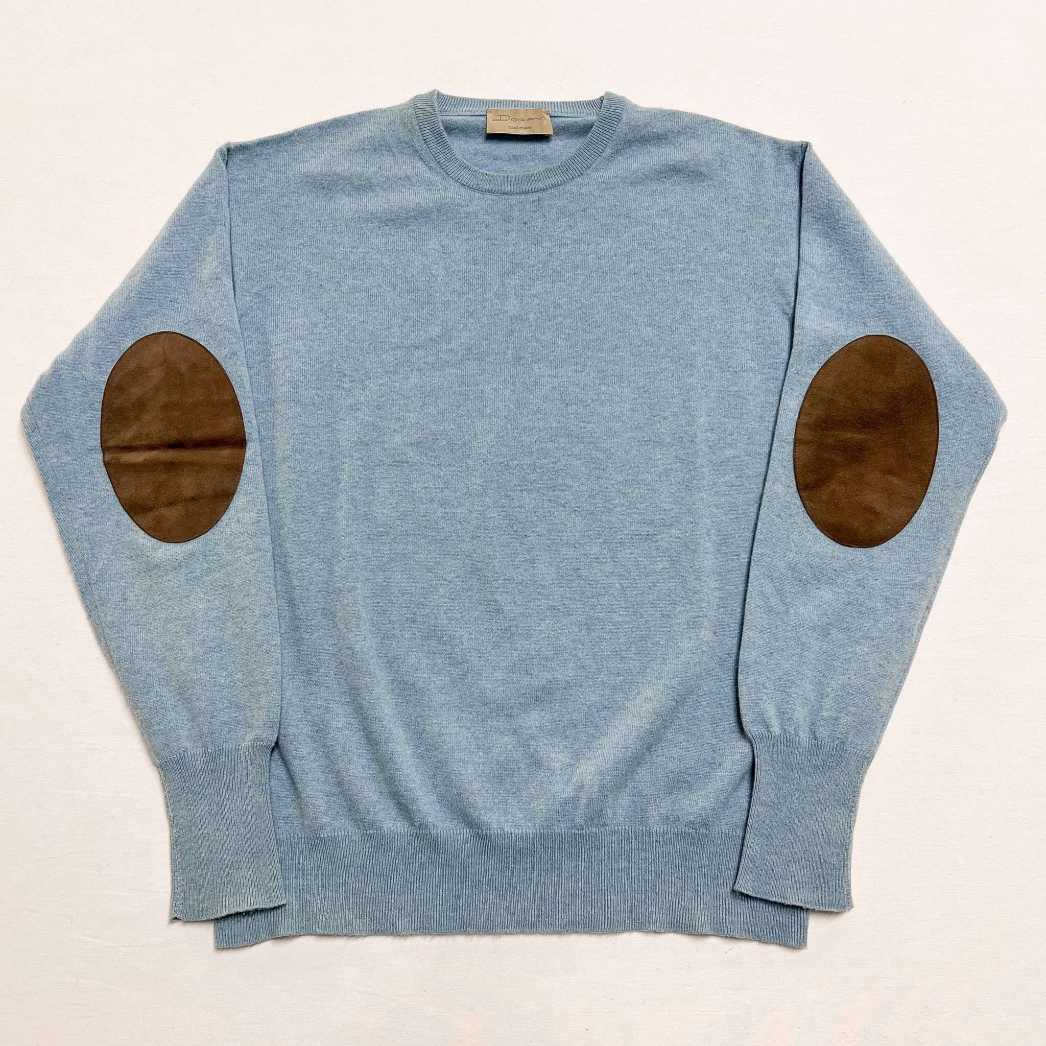 Doriani Blue Cashmere Sweater w/ Brown Suede Elbow Patches