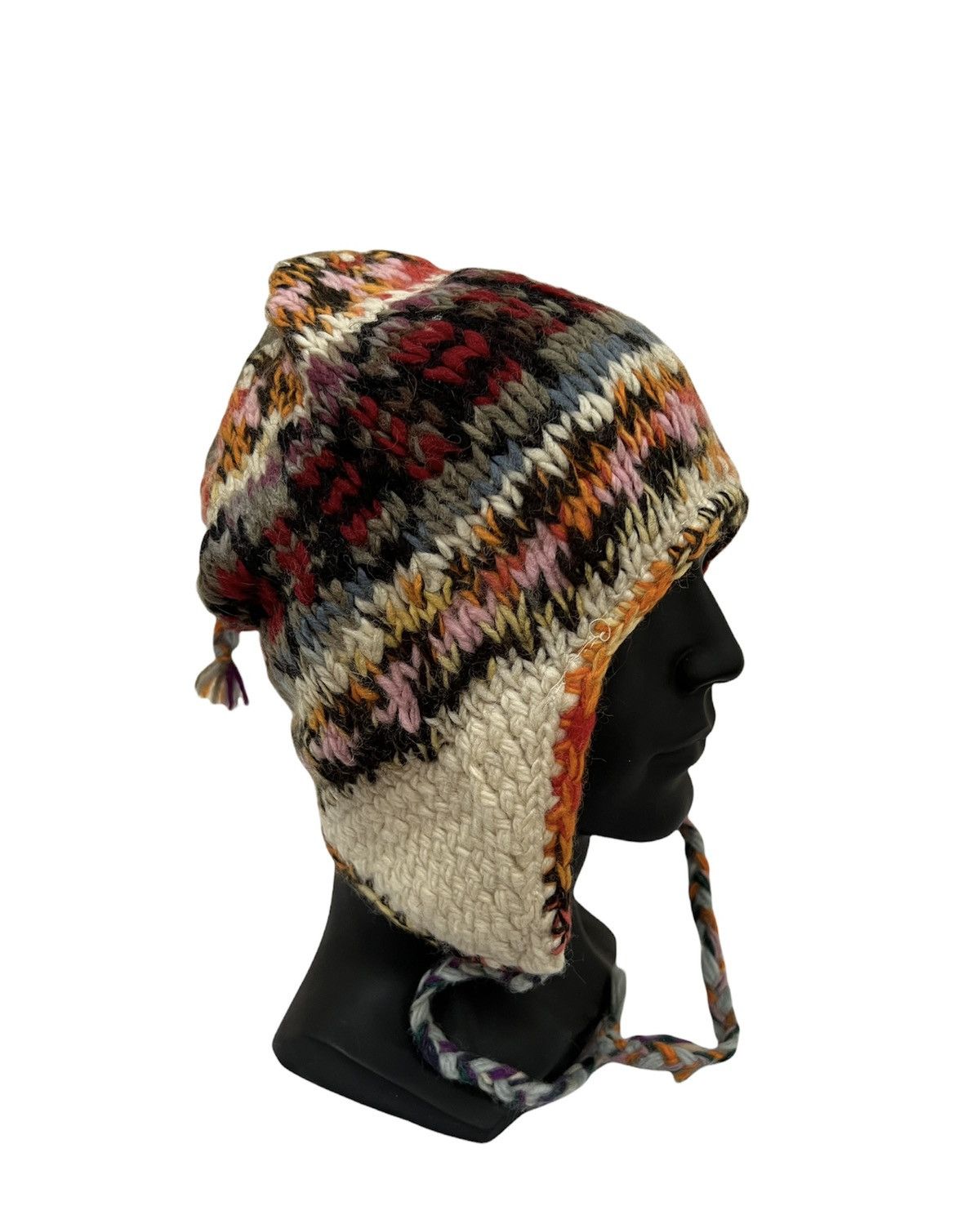 Japanese Brand Japanese Brand Earflap Multicolour Knit Design Beanie Hat Size ONE SIZE - 3 Thumbnail