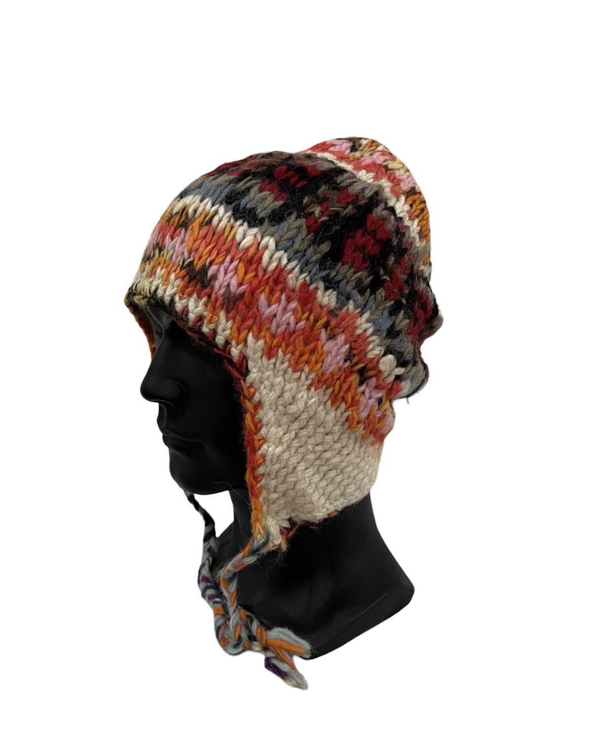 Japanese Brand Japanese Brand Earflap Multicolour Knit Design Beanie Hat Size ONE SIZE - 2 Thumbnail