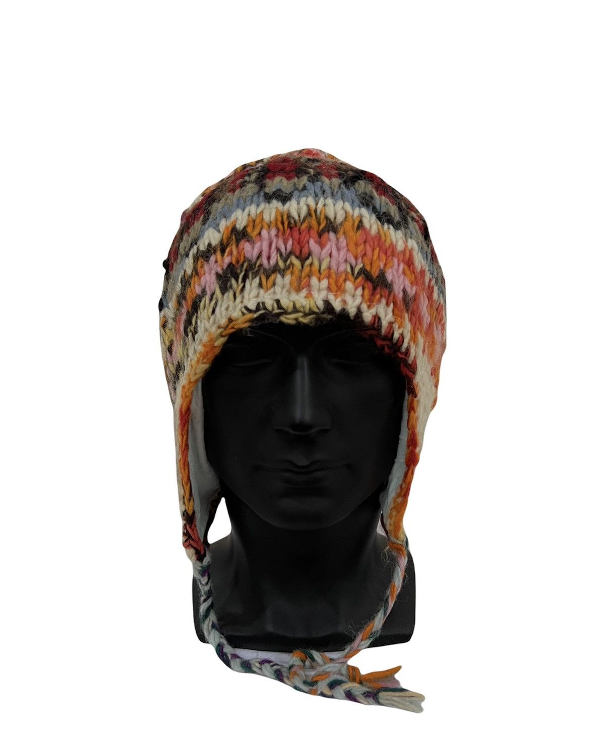 Japanese Brand Japanese Brand Earflap Multicolour Knit Design Beanie Hat Size ONE SIZE - 1 Thumbnail