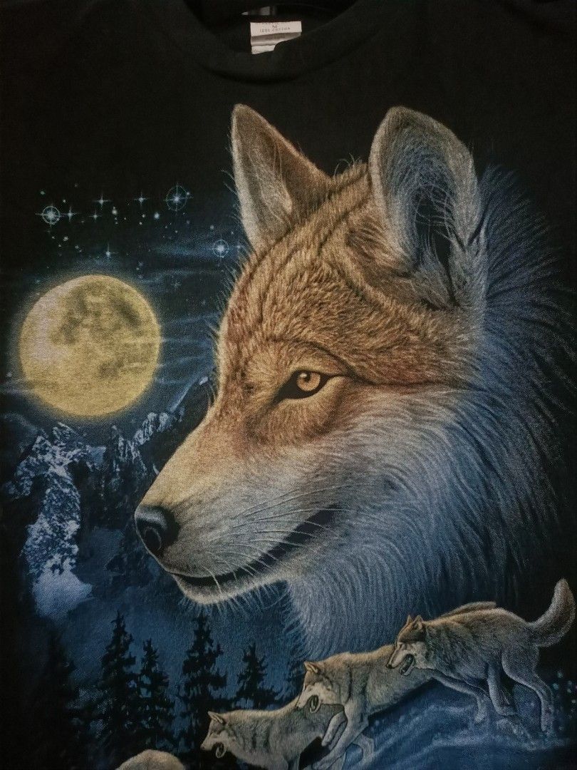 Vintage Vintage full moon wolf double-sided print shirt Size US M / EU 48-50 / 2 - 2 Thumbnail