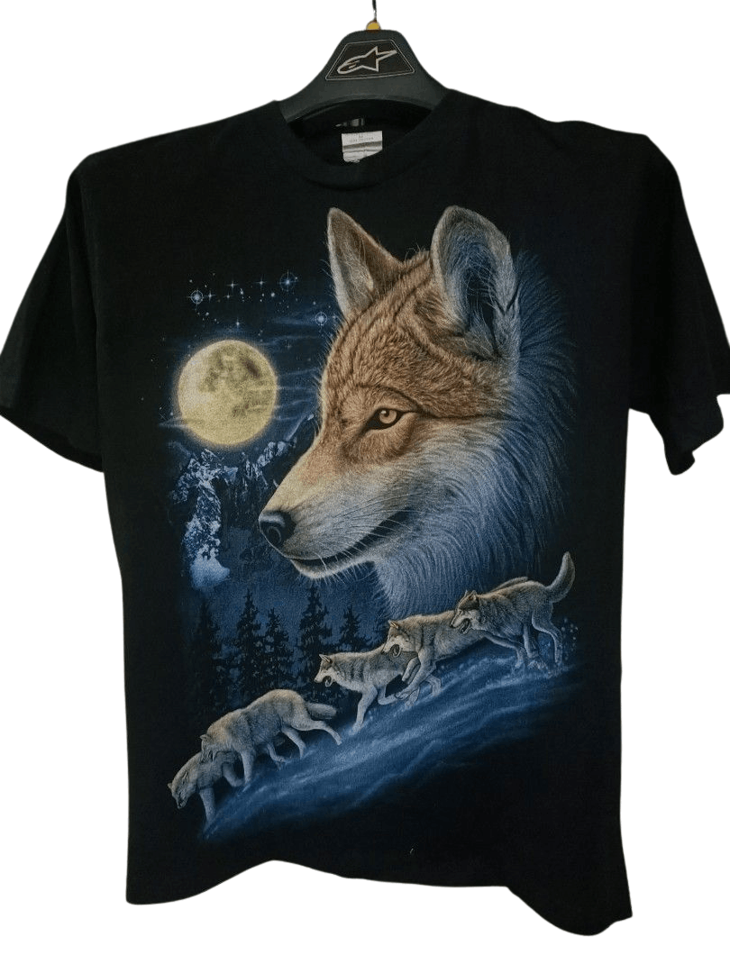 Vintage full moon wolf double-sided print shirt