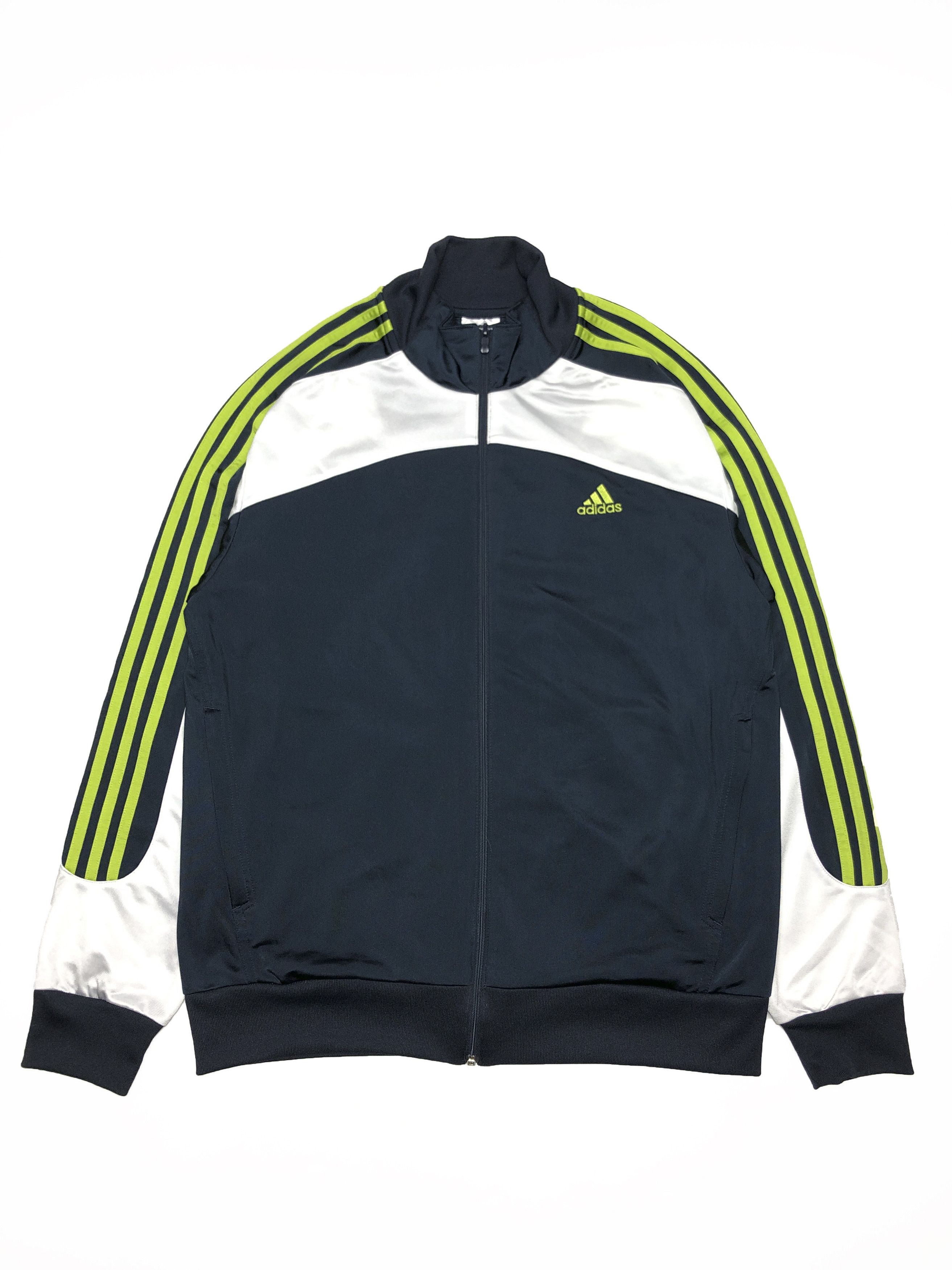 Adidas Adidas Neon Green Striped Full Zip Track Athletic Jacket Size US L / EU 52-54 / 3 - 1 Thumbnail