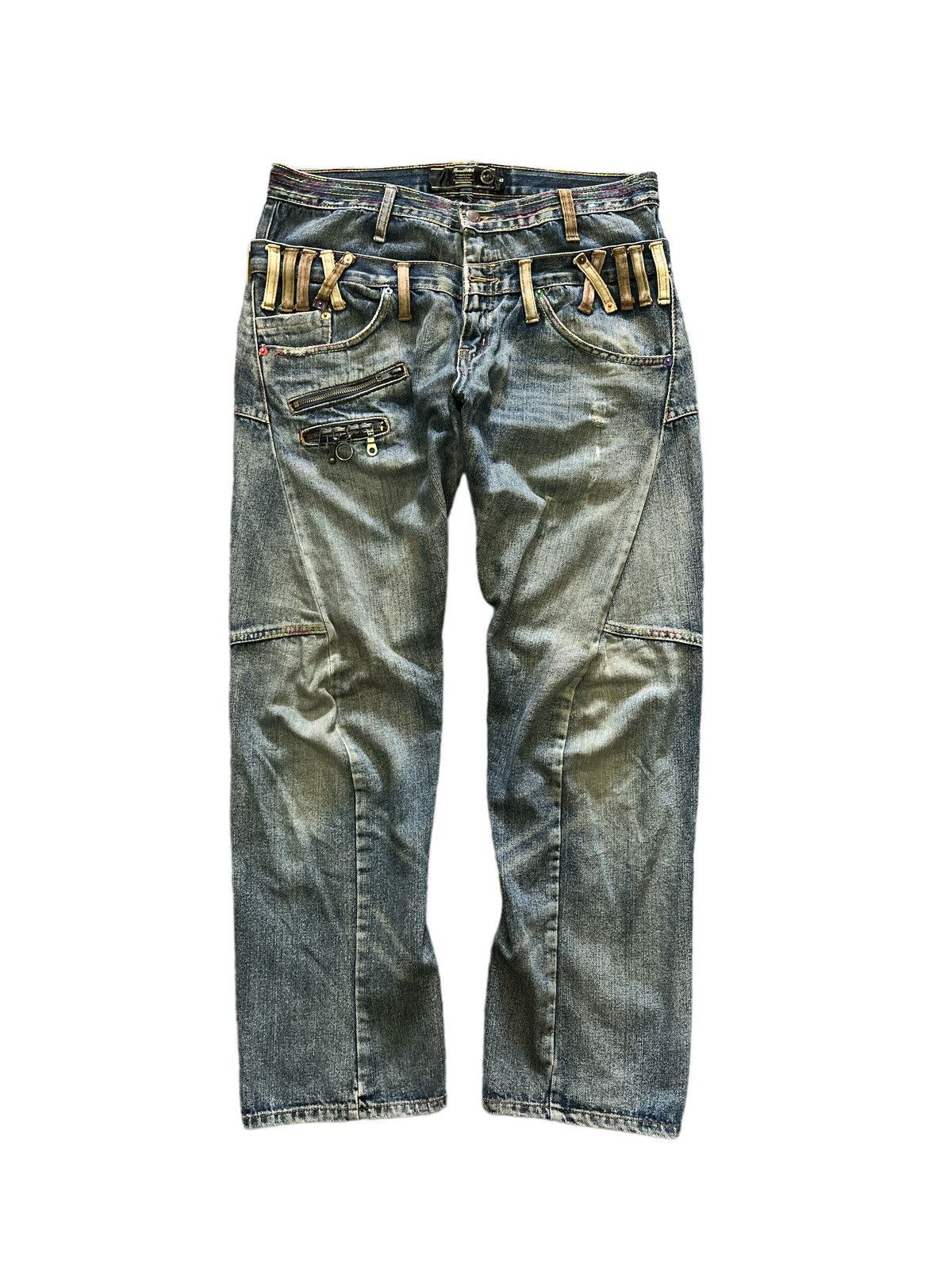DOUBLE WAIST BREATHMINT DISTRESSED DENIM PANT