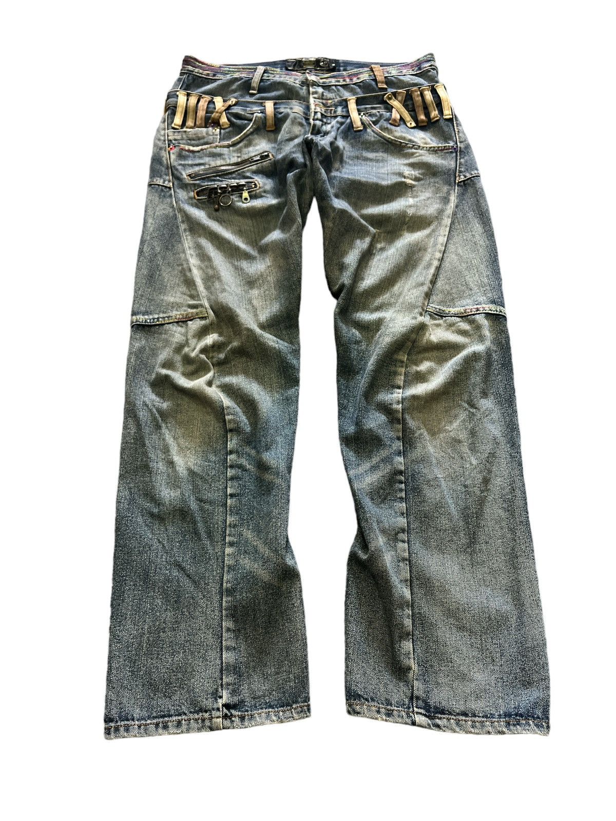 DOUBLE WAIST BREATHMINT DISTRESSED DENIM PANT