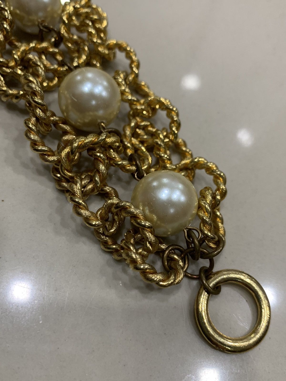 Jewelry × Vintage VTG BYZANTINE LINK NATURAL PEARL GOLD TONE BRACELET Size ONE SIZE - 4 Thumbnail
