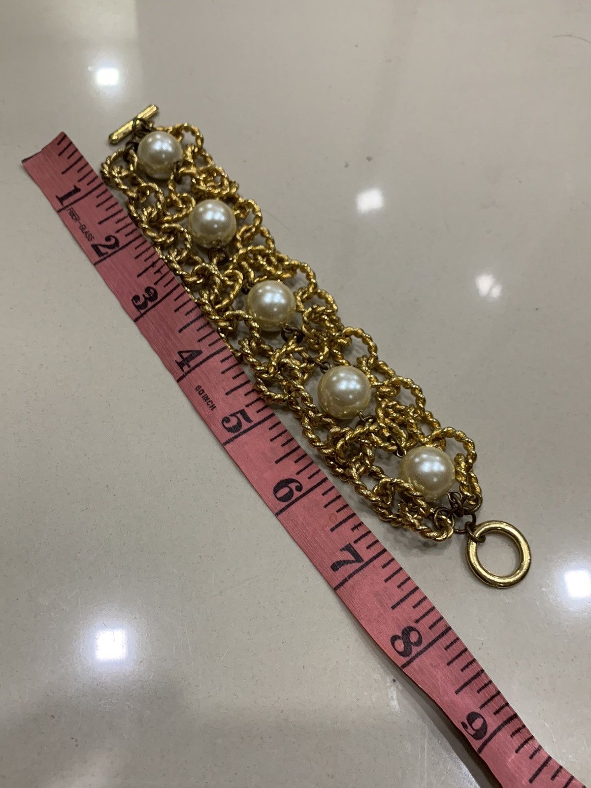 Jewelry × Vintage VTG BYZANTINE LINK NATURAL PEARL GOLD TONE BRACELET Size ONE SIZE - 3 Thumbnail