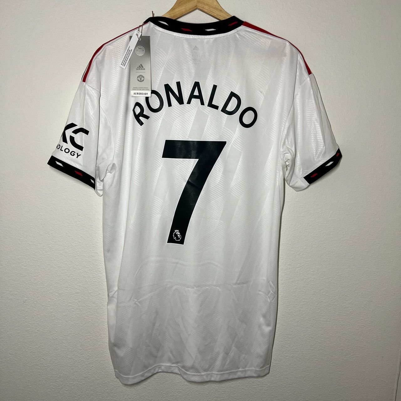 image of Adidas x Manchester United Cristiano Ronaldo 2022-2023 Away Jersey in White, Men's (Size Medium)