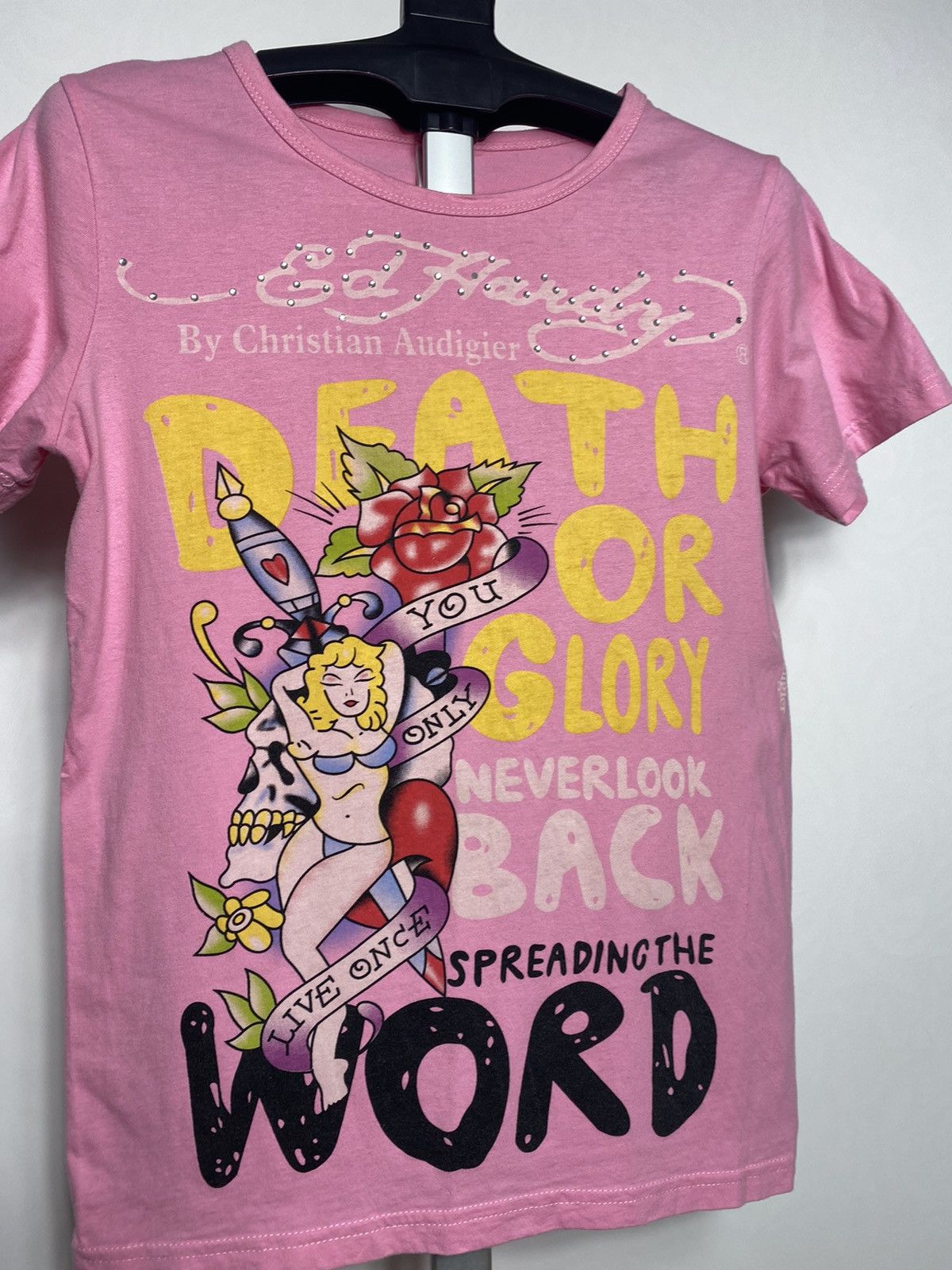 Christian Audigier × Ed Hardy × Vintage Vintage Ed Hardy pink t-shirt hype drip y2k Size US XS / EU 42 / 0 - 2 Thumbnail