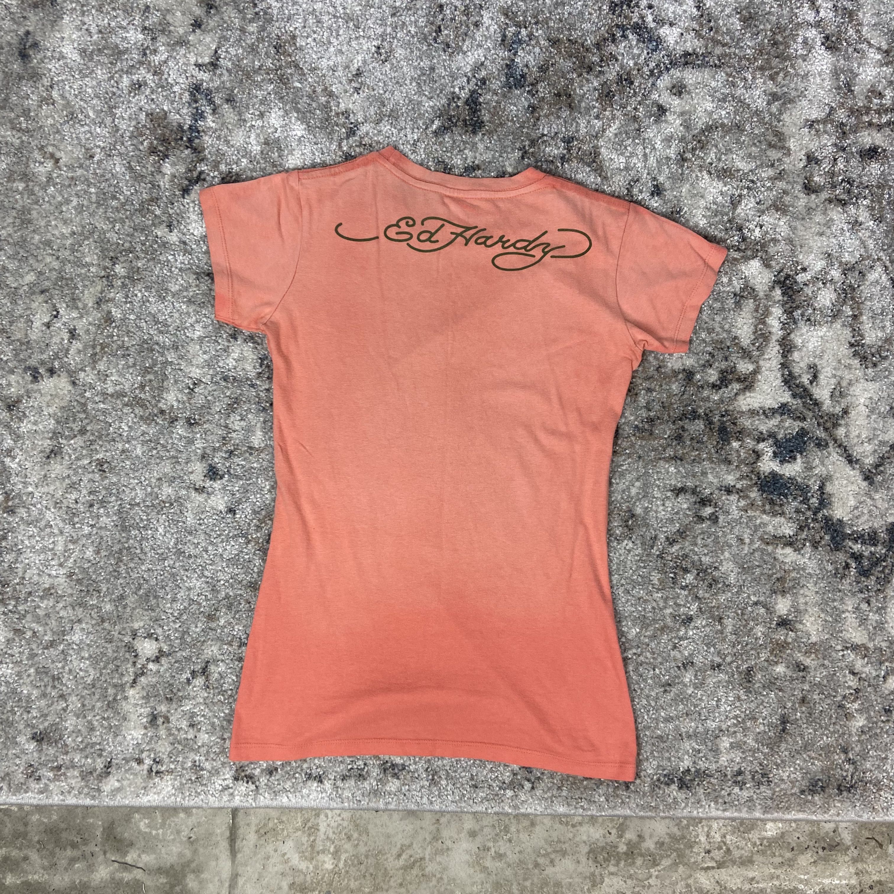 Christian Audigier ED HARDY PEACH Y2K PUNK SWAROVSKI RARE RETRO TOP TEE - 626 Size M / US 6-8 / IT 42-44 - 9 Thumbnail