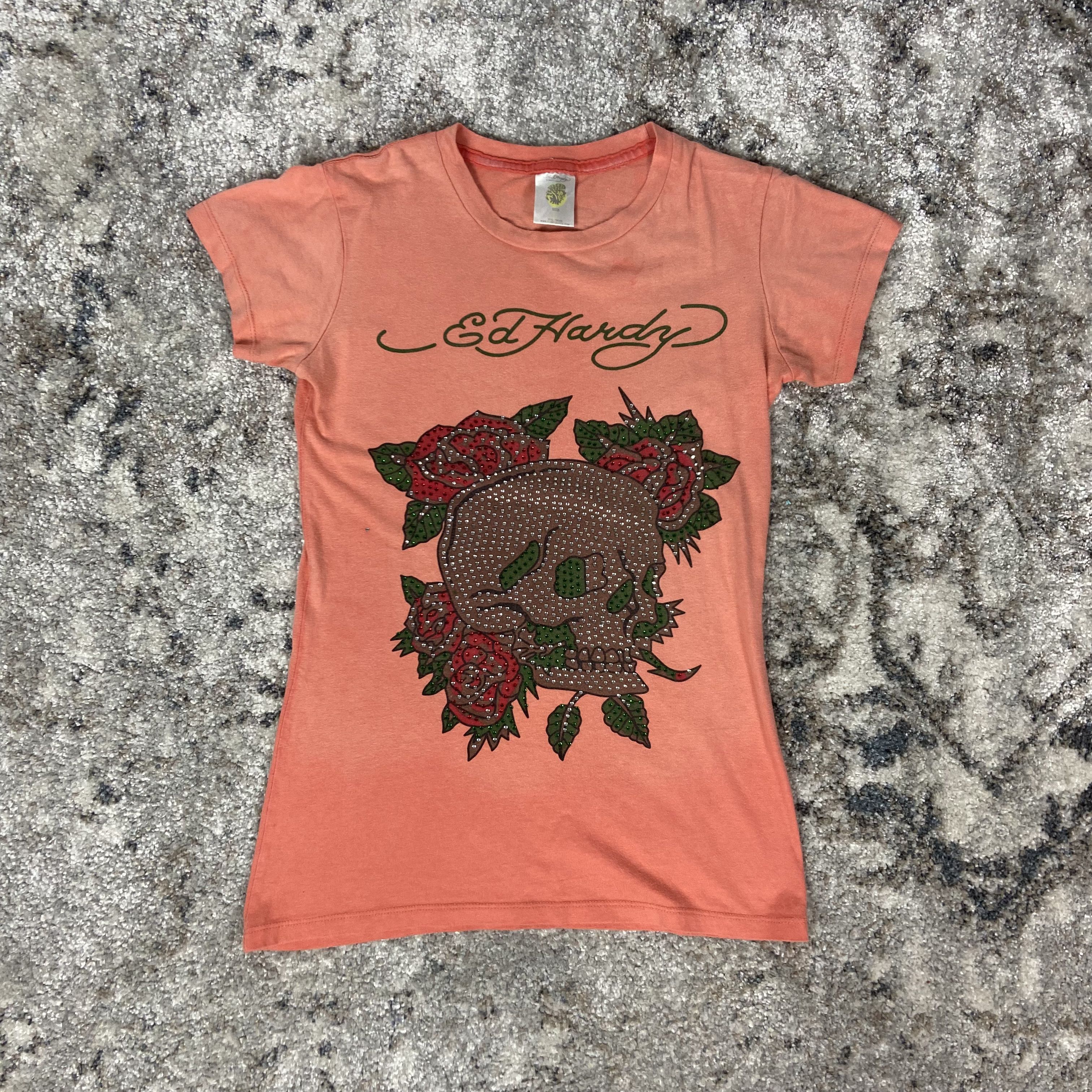 Christian Audigier ED HARDY PEACH Y2K PUNK SWAROVSKI RARE RETRO TOP TEE - 626 Size M / US 6-8 / IT 42-44 - 1 Thumbnail