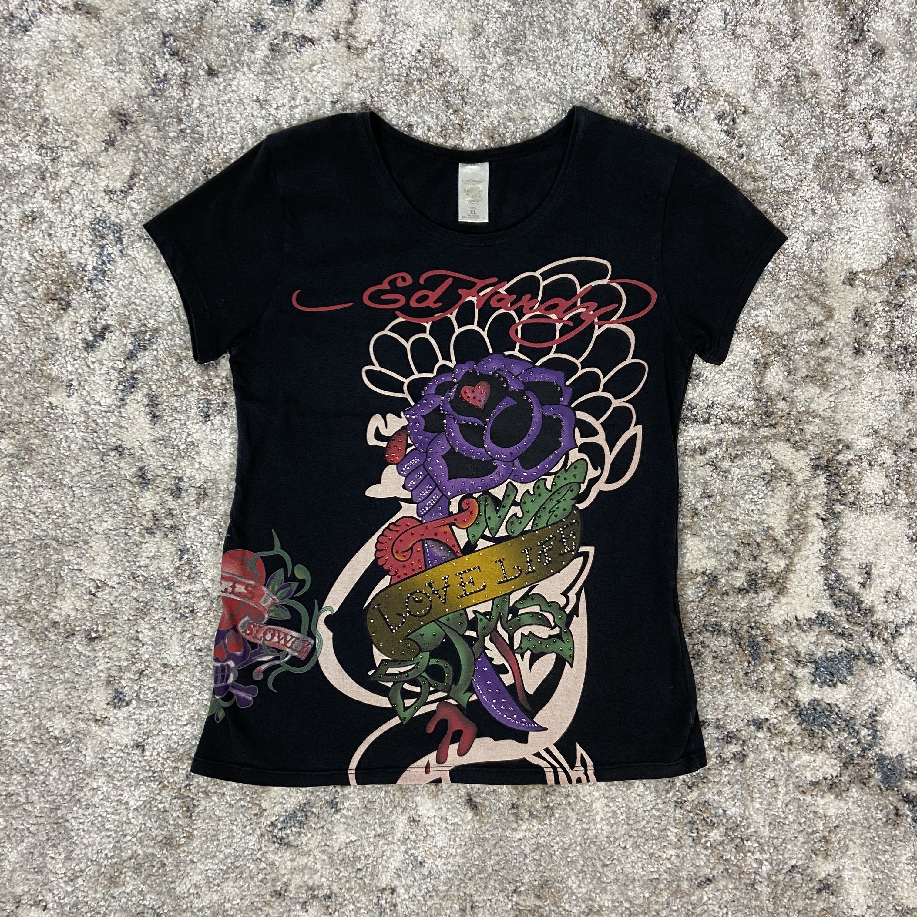 Christian Audigier ED HARDY Y2K AWESOME PUNK SWAROVSKI RARE RETRO TOP TEE - 625 Size XL / US 12-14 / IT 48-50 - 1 Thumbnail