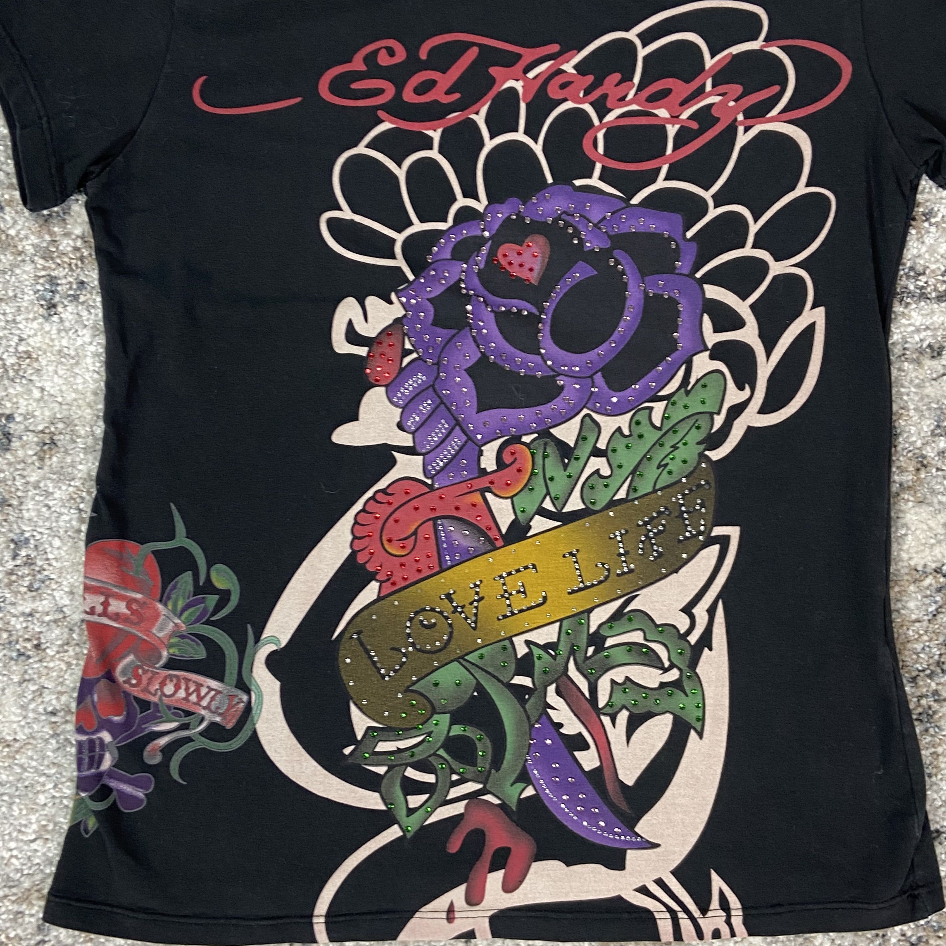 Christian Audigier ED HARDY Y2K AWESOME PUNK SWAROVSKI RARE RETRO TOP TEE - 625 Size XL / US 12-14 / IT 48-50 - 5 Thumbnail