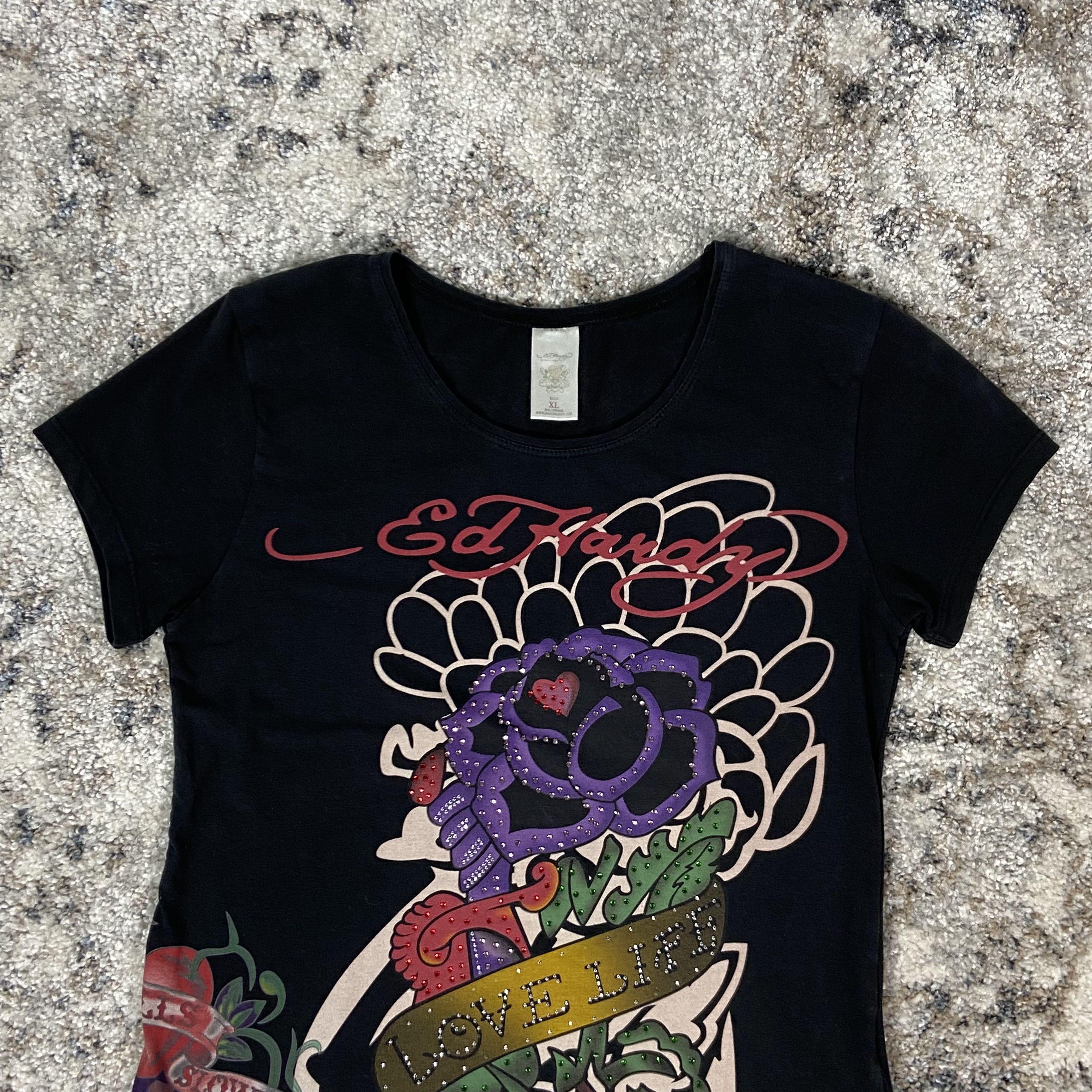 Christian Audigier ED HARDY Y2K AWESOME PUNK SWAROVSKI RARE RETRO TOP TEE - 625 Size XL / US 12-14 / IT 48-50 - 3 Thumbnail