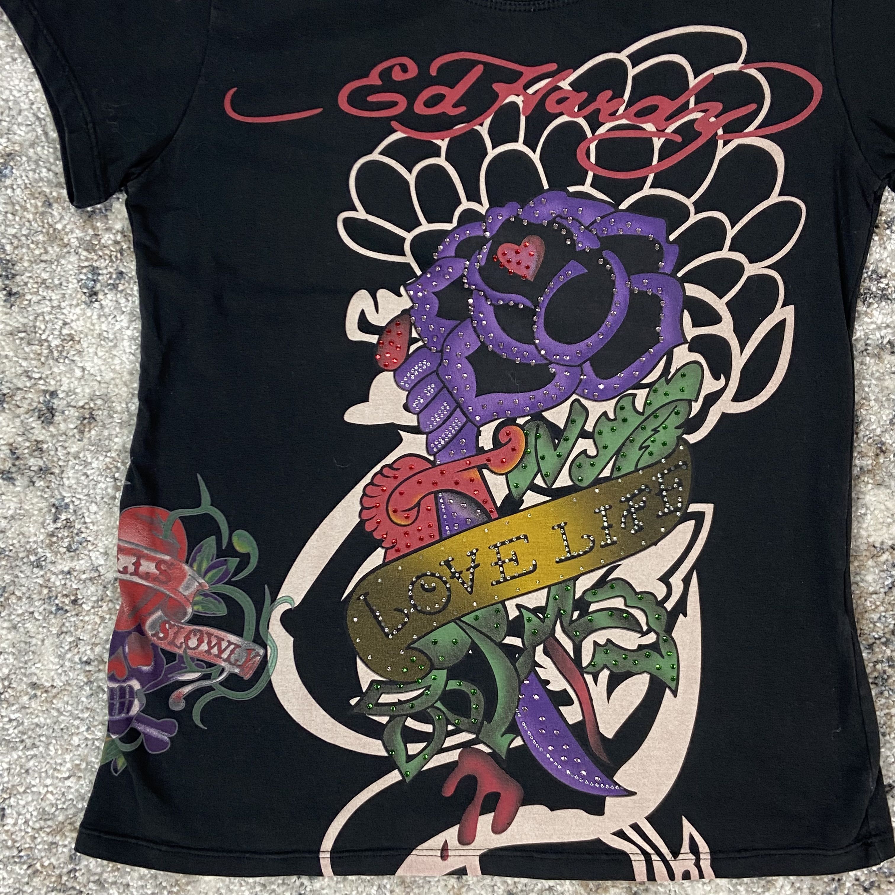 Christian Audigier ED HARDY Y2K AWESOME PUNK SWAROVSKI RARE RETRO TOP TEE - 625 Size XL / US 12-14 / IT 48-50 - 4 Thumbnail