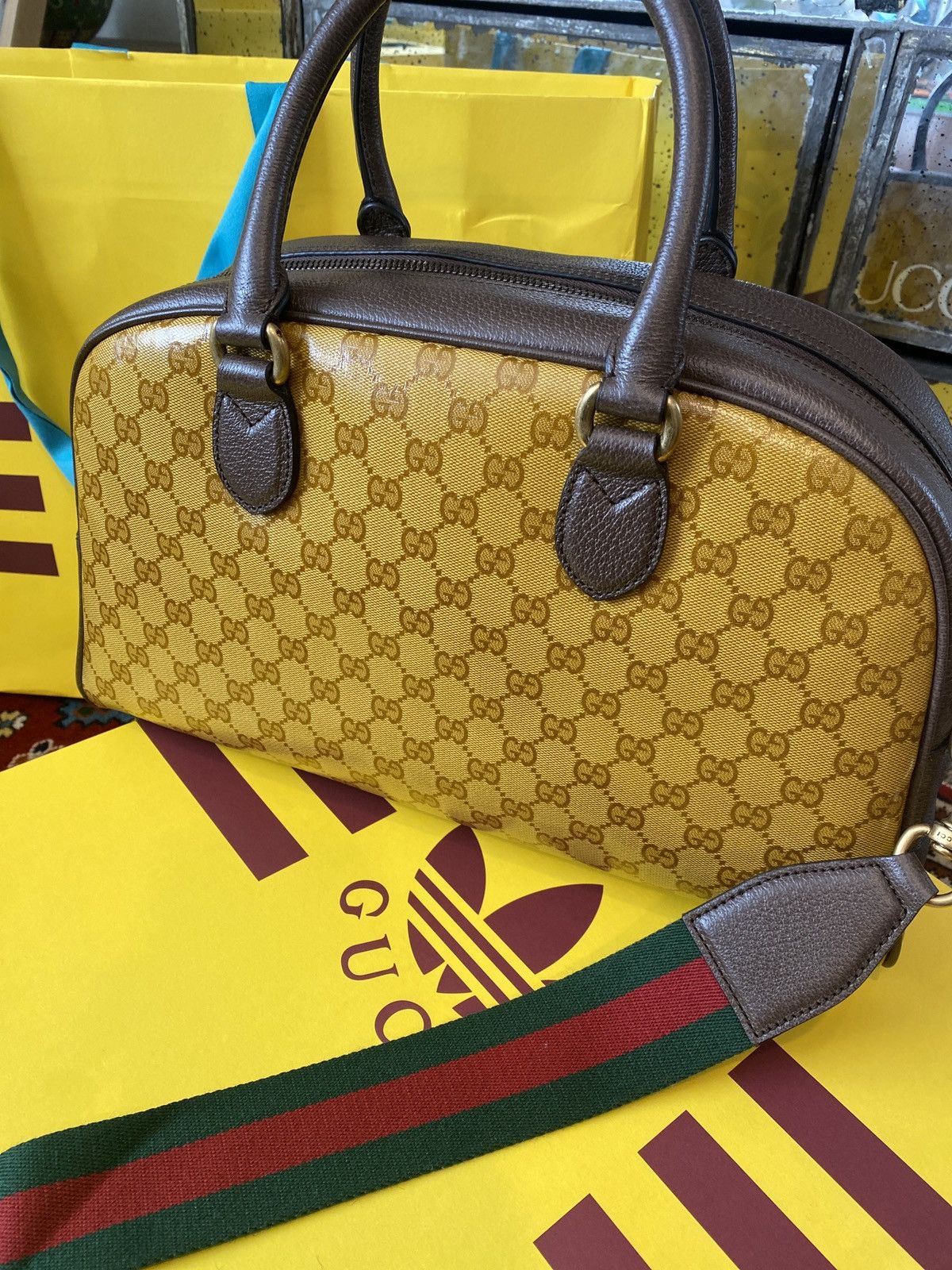 Gucci x Adidas Medium Duffle Bag Beige/Brown
