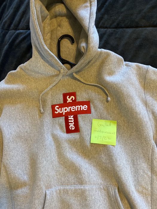 Supreme cross box logo hooded sweatshirt heather discount grey
