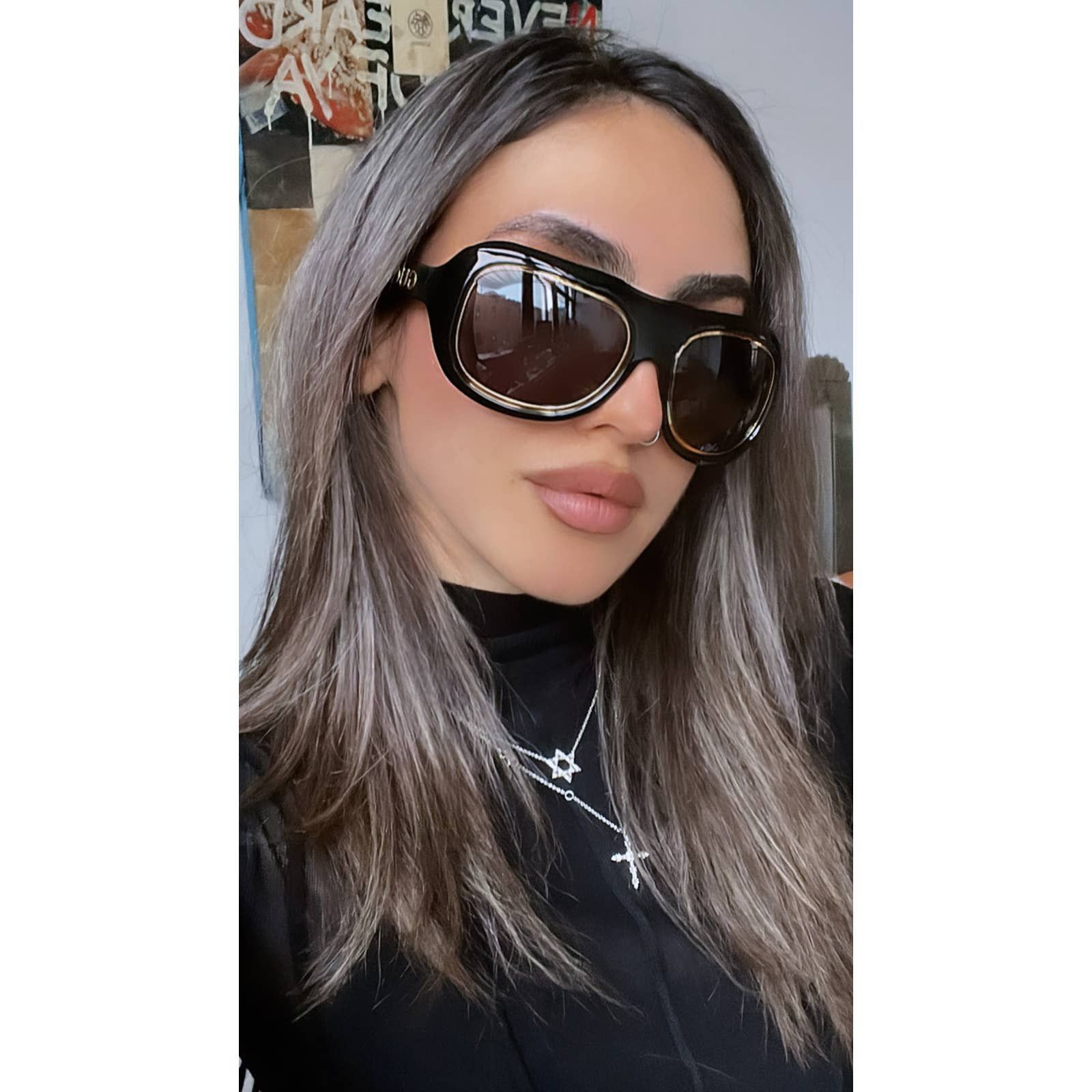 NEW Gucci GG1108S Black Gold Oversized Aviator Sunglasses