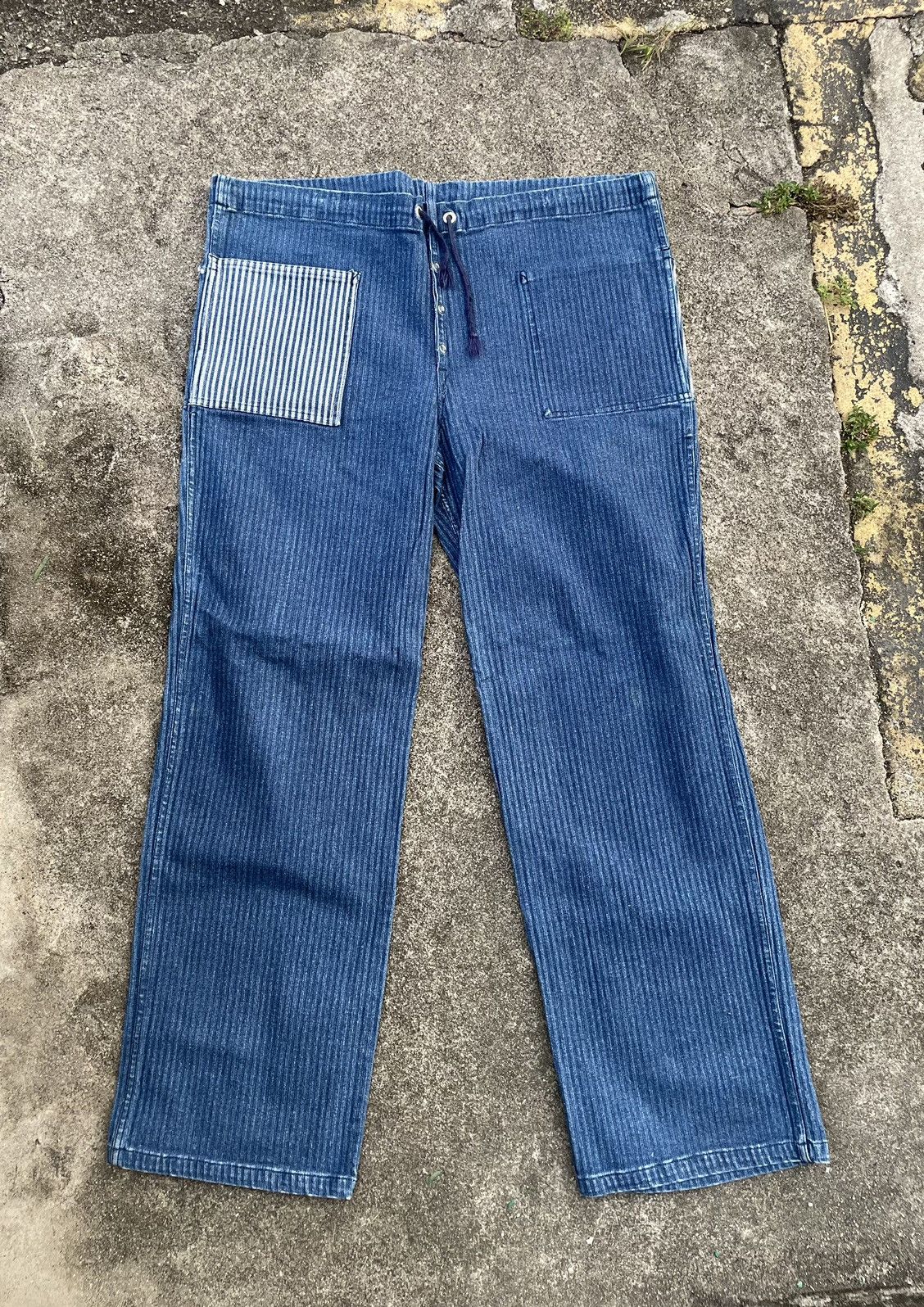 Indigo × Vintage Vintage Baggy Indigo Drawstring Stretchable Reversible Pants Size US 42 / EU 58 - 1 Thumbnail