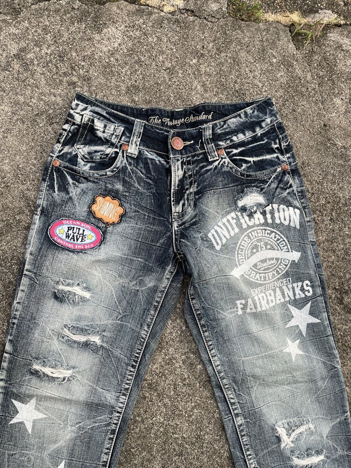 Japanese Brand Sky Bomber Distressed Denim Jeans Size US 30 / EU 46 - 2 Thumbnail