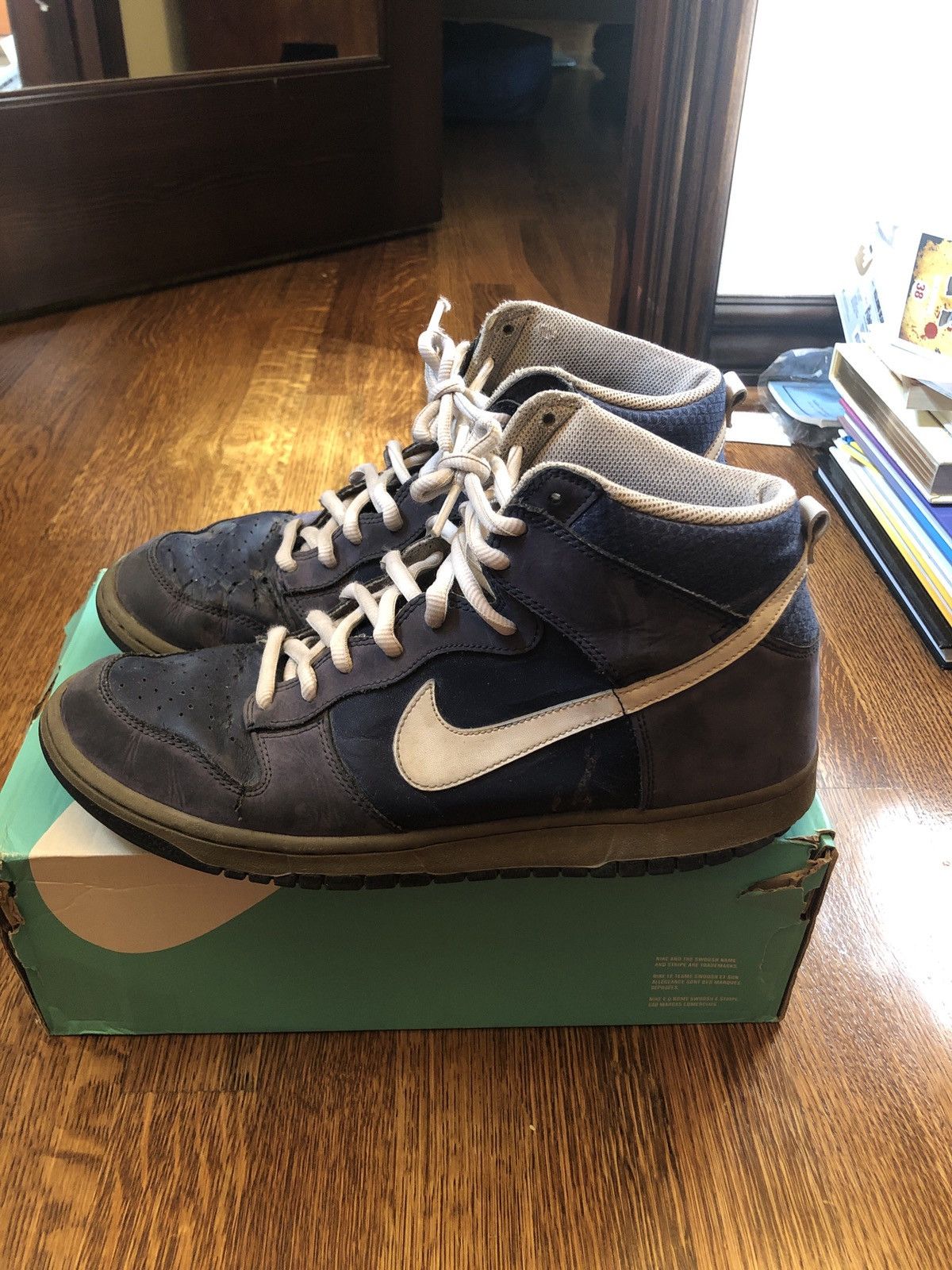 Nike Beater 2012 Nike Dunk High Midnight Navy Yankee Size US 11 / EU 44 - 4 Thumbnail