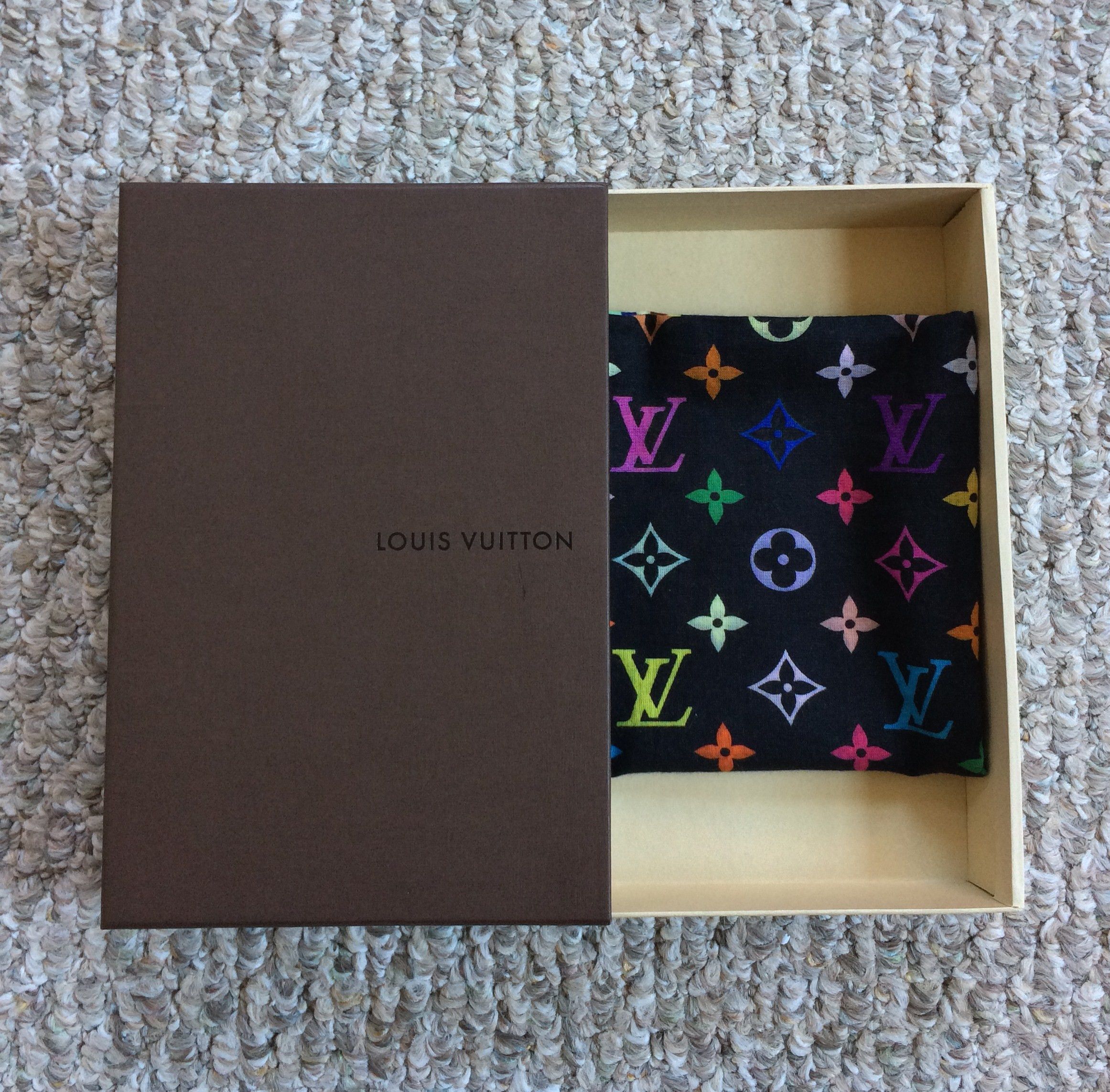 Louis Vuitton × Takashi Murakami NEW S/S 2003 Vuitton Murakami Multicolor Monogram Scarf Size ONE SIZE - 8 Thumbnail
