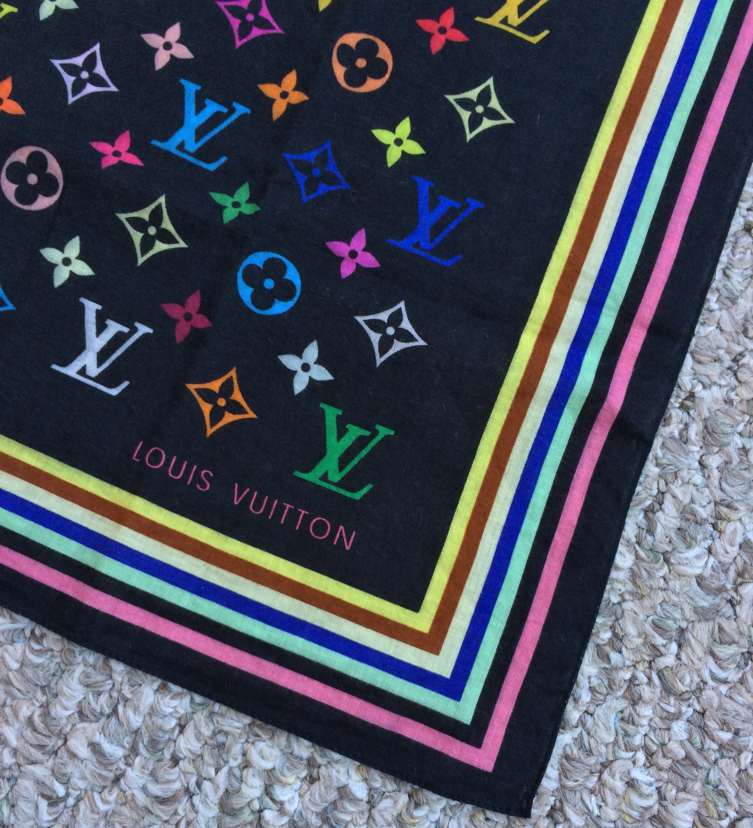 Louis Vuitton × Takashi Murakami NEW S/S 2003 Vuitton Murakami Multicolor Monogram Scarf Size ONE SIZE - 3 Thumbnail