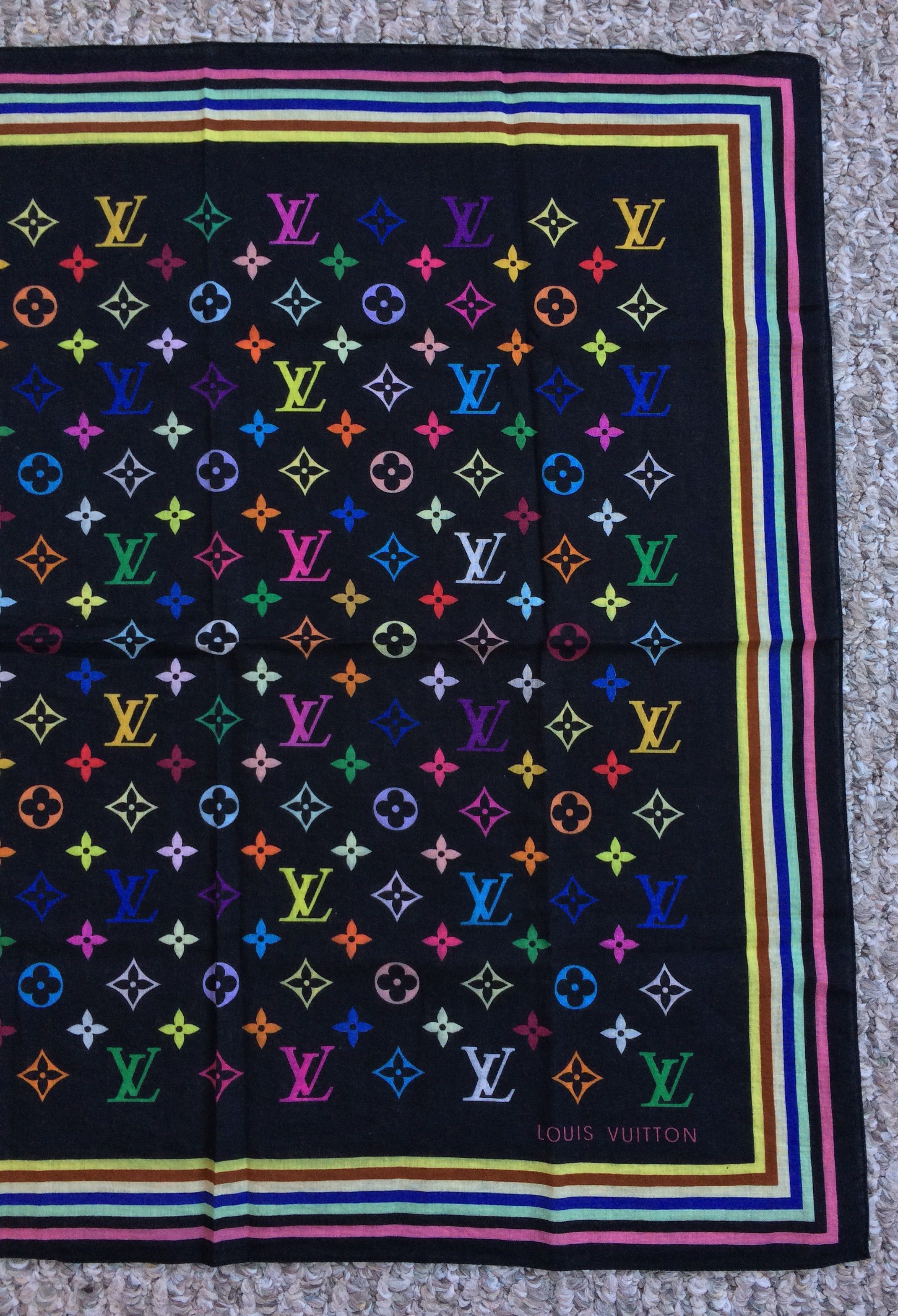 Louis Vuitton × Takashi Murakami NEW S/S 2003 Vuitton Murakami Multicolor Monogram Scarf Size ONE SIZE - 4 Thumbnail