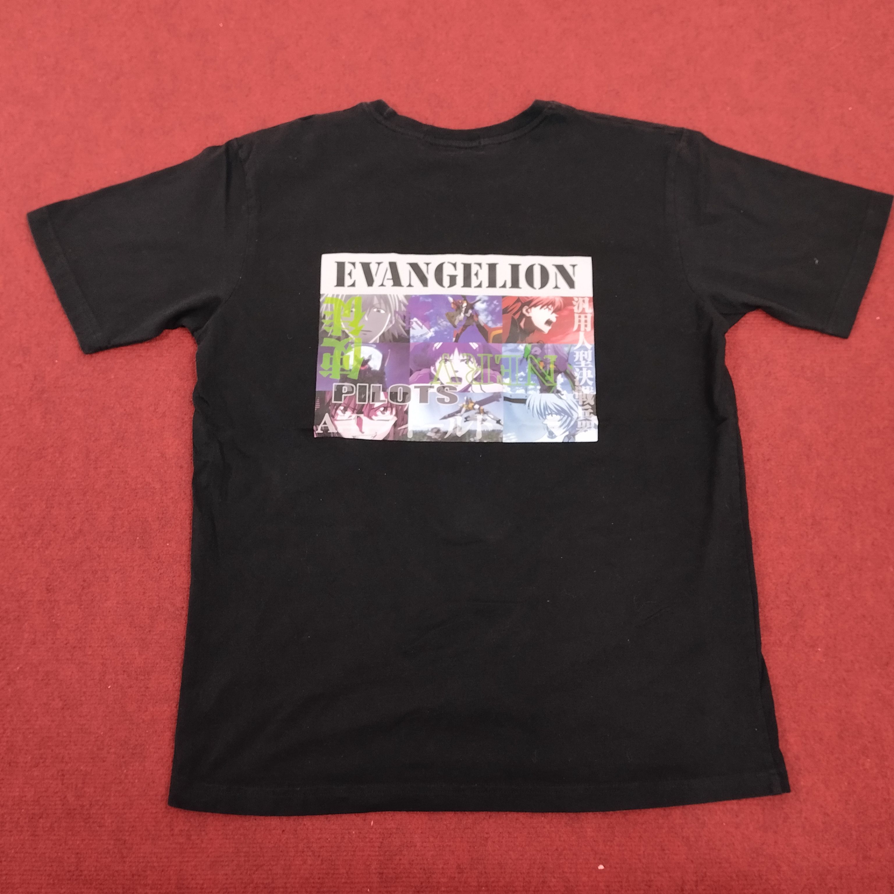 image of Movie x Vintage Evangelion Japanese Animated Series Back Print Tshirt in Black, Men's (Size Medium)