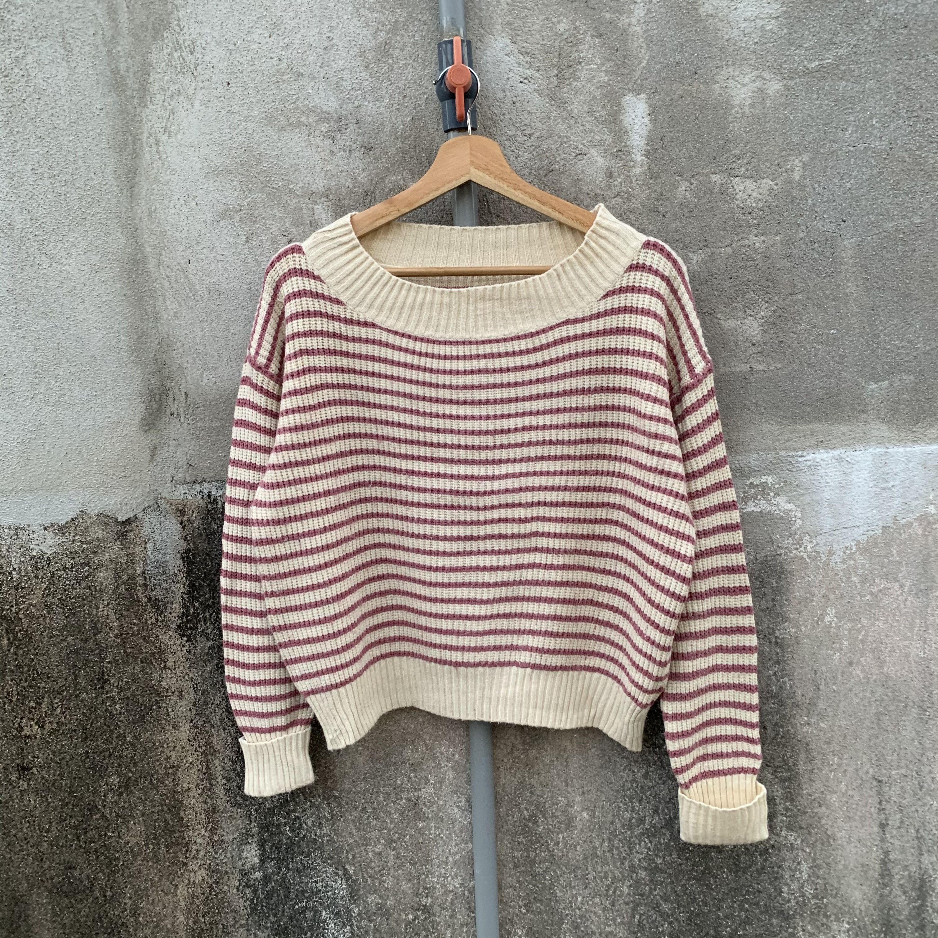 Aran Isles Knitwear Baggy Knit Japanese Striped Jumper Crop Pullover Sweater Size US M / EU 48-50 / 2 - 1 Thumbnail