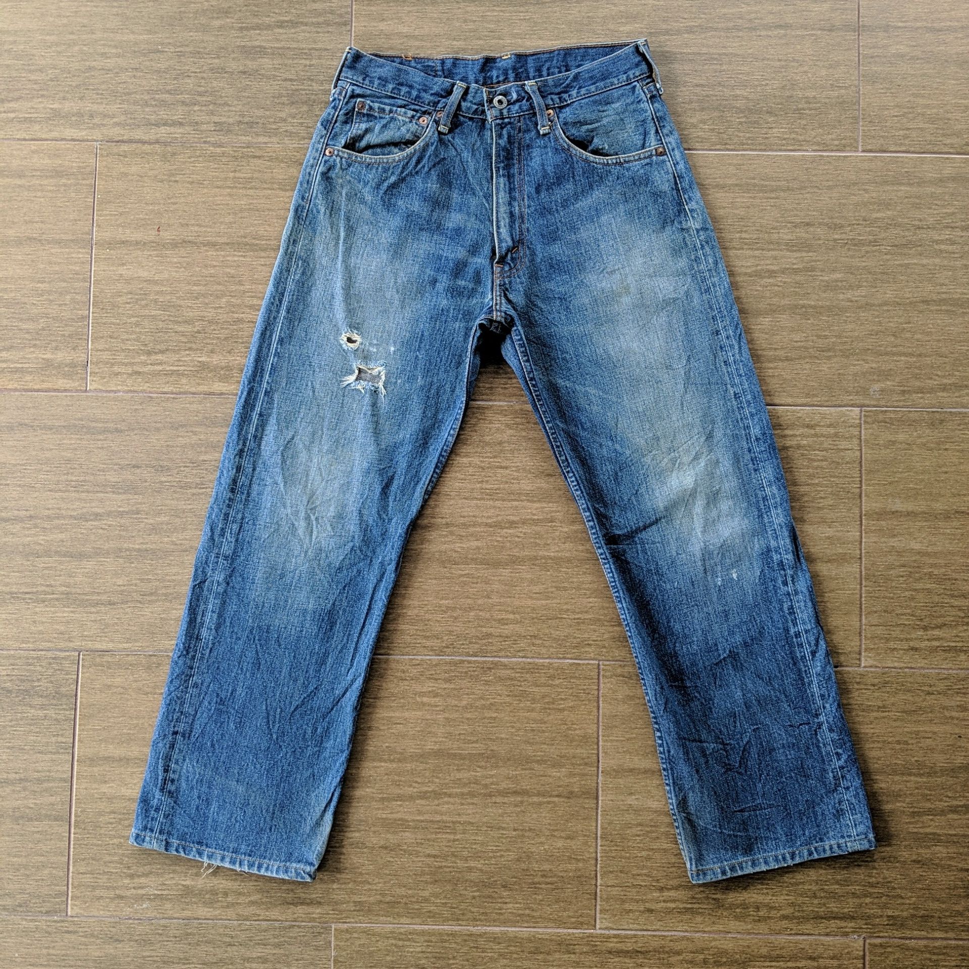 image of Vintage Levi's 503 Distressed Denim Jeans Pants W28 in Faded Blue, Men's