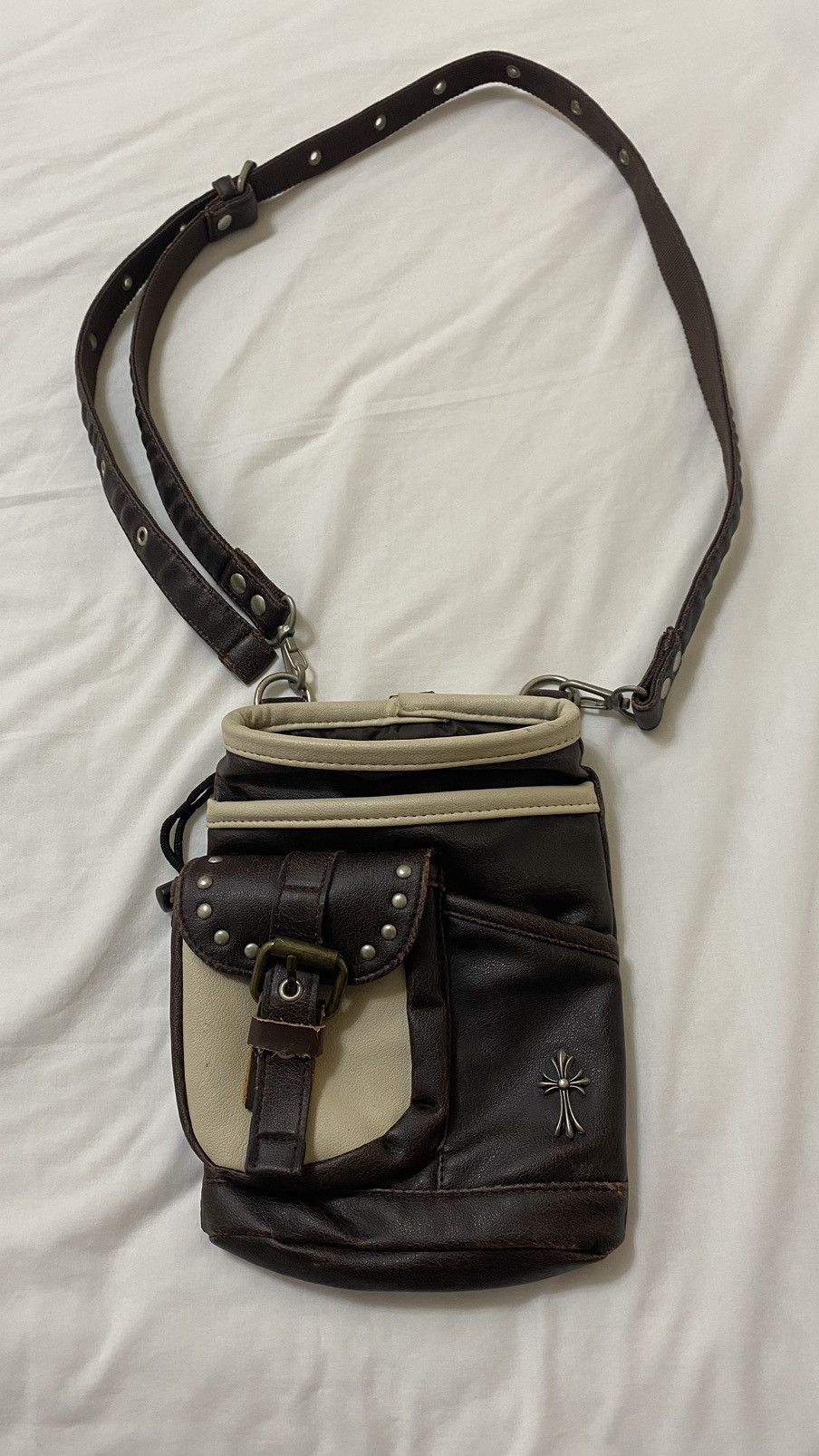image of Crossbody Bag Lnspired Chrome Heart Leather Bag in Brown, Men's