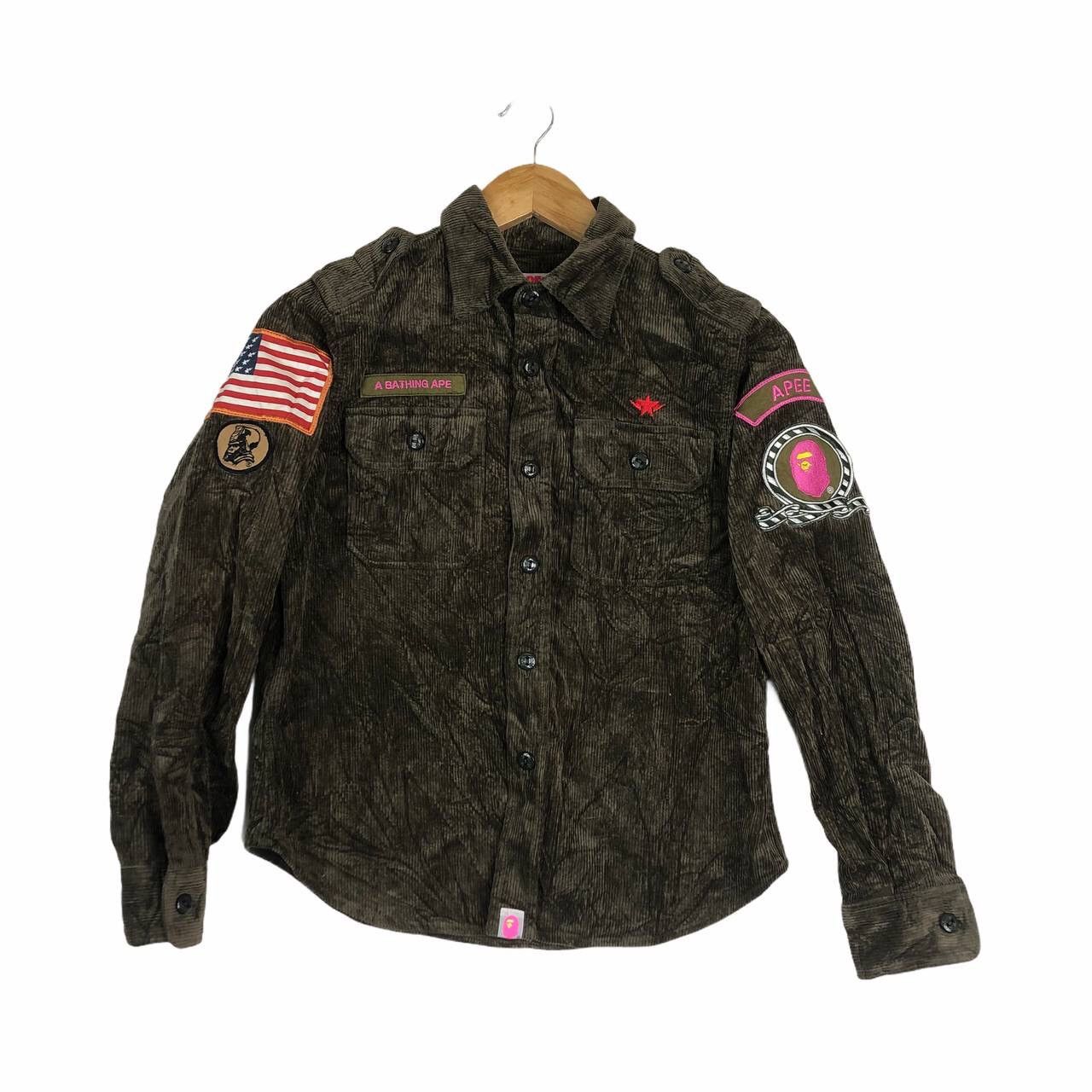 Vtg BAPE A Bathing Pink General Logo Workwear Casual Shirt