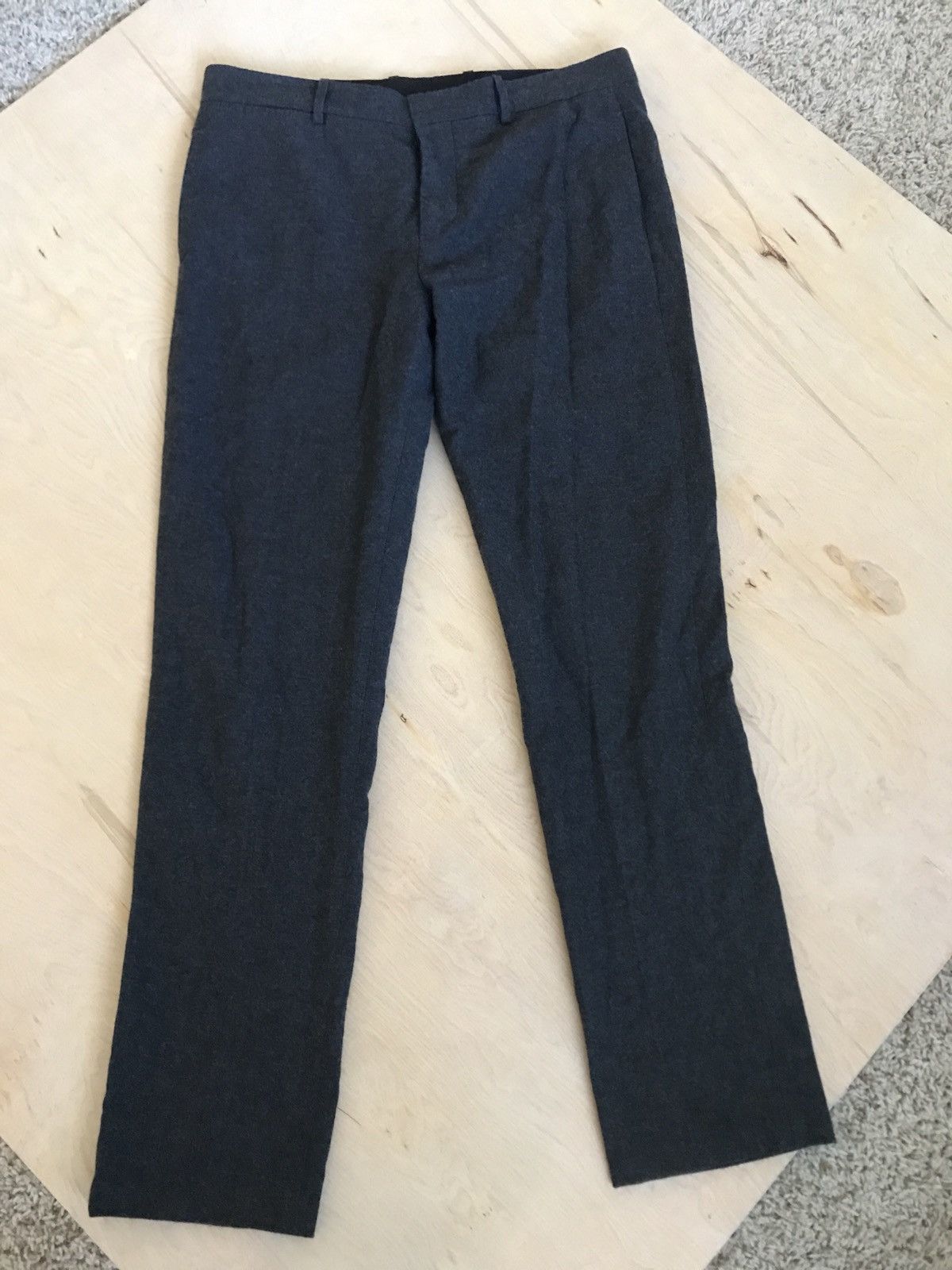 Flat Front Wool Blend Button Front Trousers