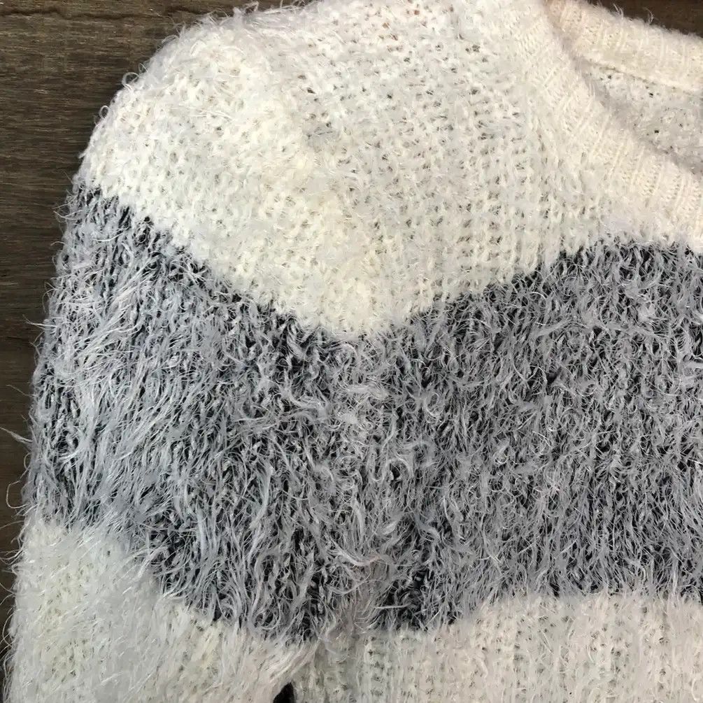 Aran Isles Knitwear × Japanese Brand × OVER THE STRiPES Groce White Stripe Shag Shaggy Fur Mohair Knitwear #705 Size M / US 6-8 / IT 42-44 - 7 Thumbnail