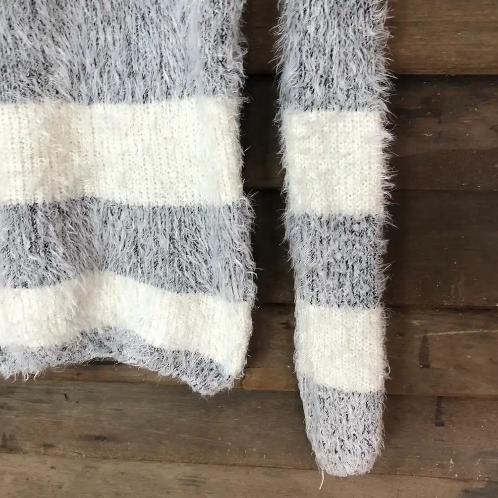 Aran Isles Knitwear × Japanese Brand × OVER THE STRiPES Groce White Stripe Shag Shaggy Fur Mohair Knitwear #705 Size M / US 6-8 / IT 42-44 - 5 Thumbnail