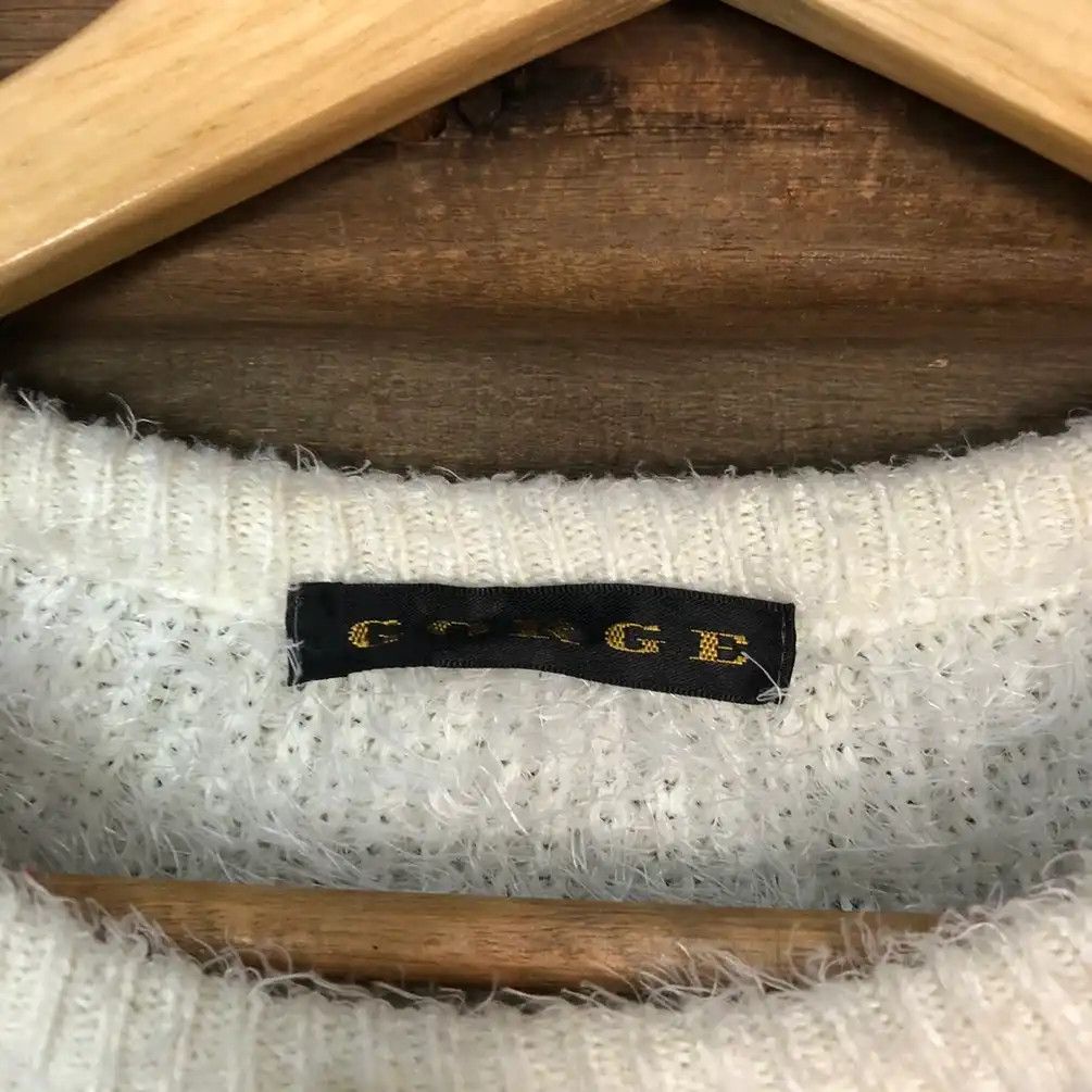 Aran Isles Knitwear × Japanese Brand × OVER THE STRiPES Groce White Stripe Shag Shaggy Fur Mohair Knitwear #705 Size M / US 6-8 / IT 42-44 - 8 Thumbnail