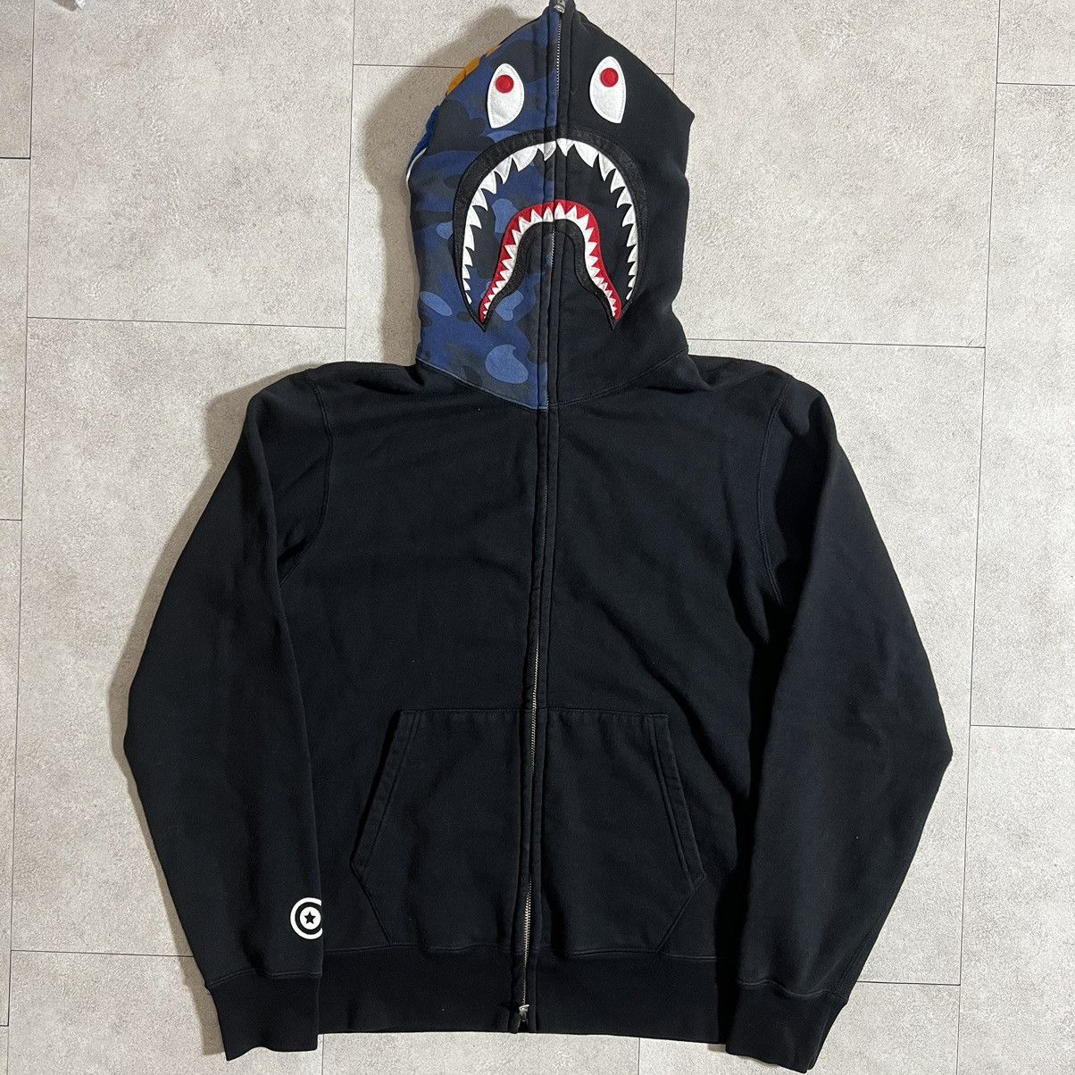 Bape BAPE Blue Camo Shark Black zip hoodie WGM | Grailed