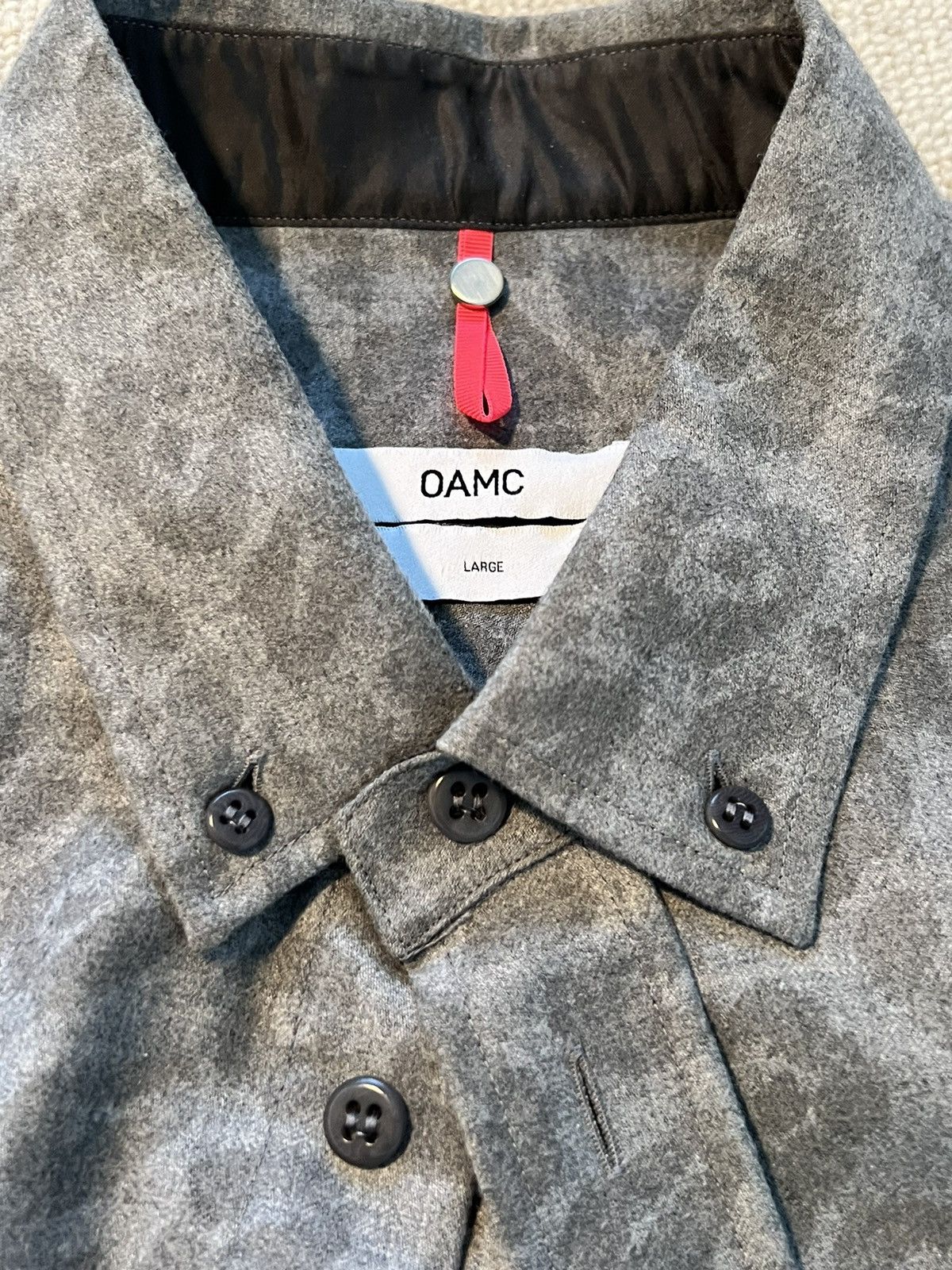OAMC Grey leopard wool shirt with silk detailing button down Size US L / EU 52-54 / 3 - 3 Thumbnail